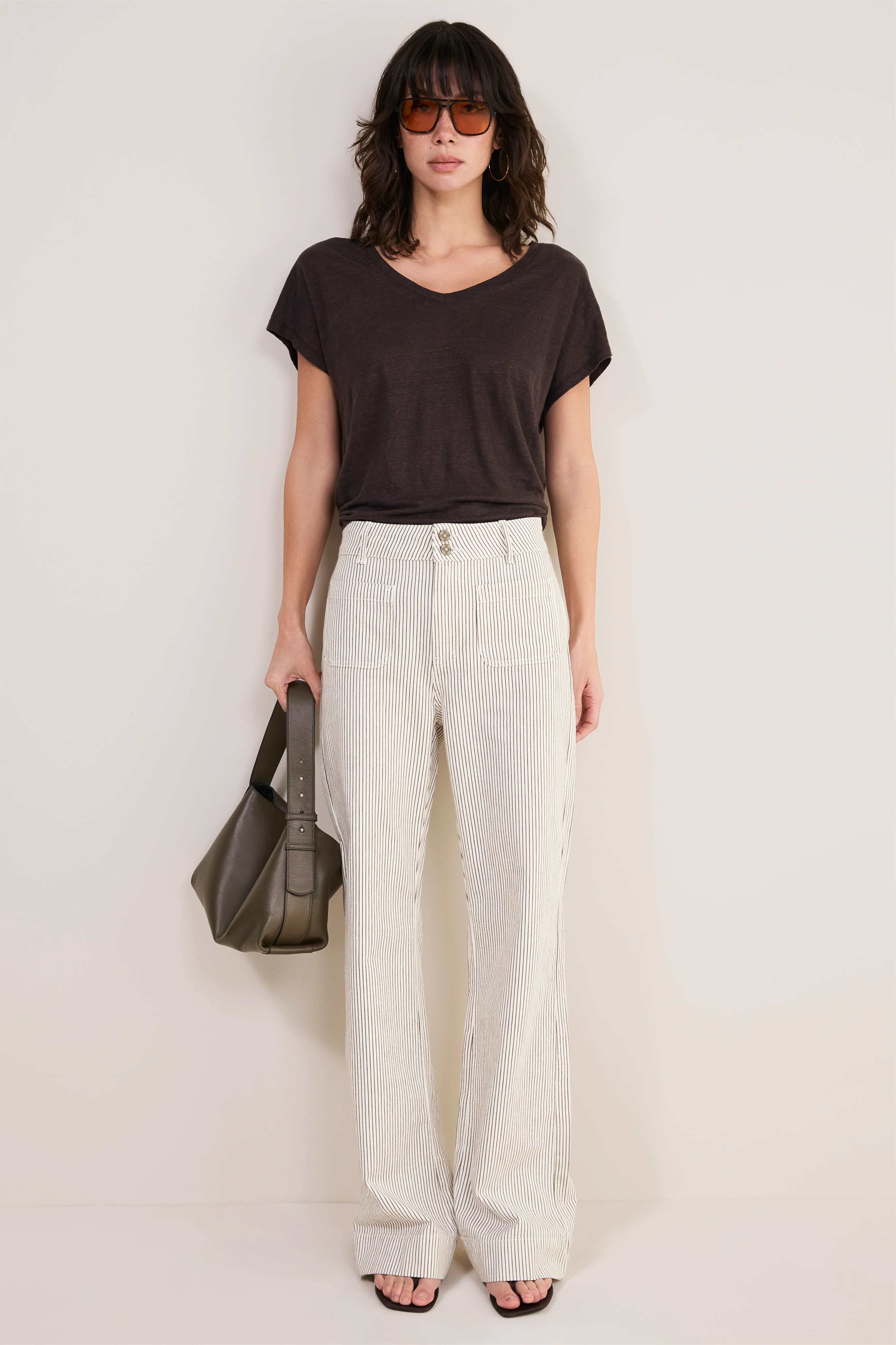 Agnes Patch Pocket Trouser - Cocoa/Ecru Stripe - Image 5