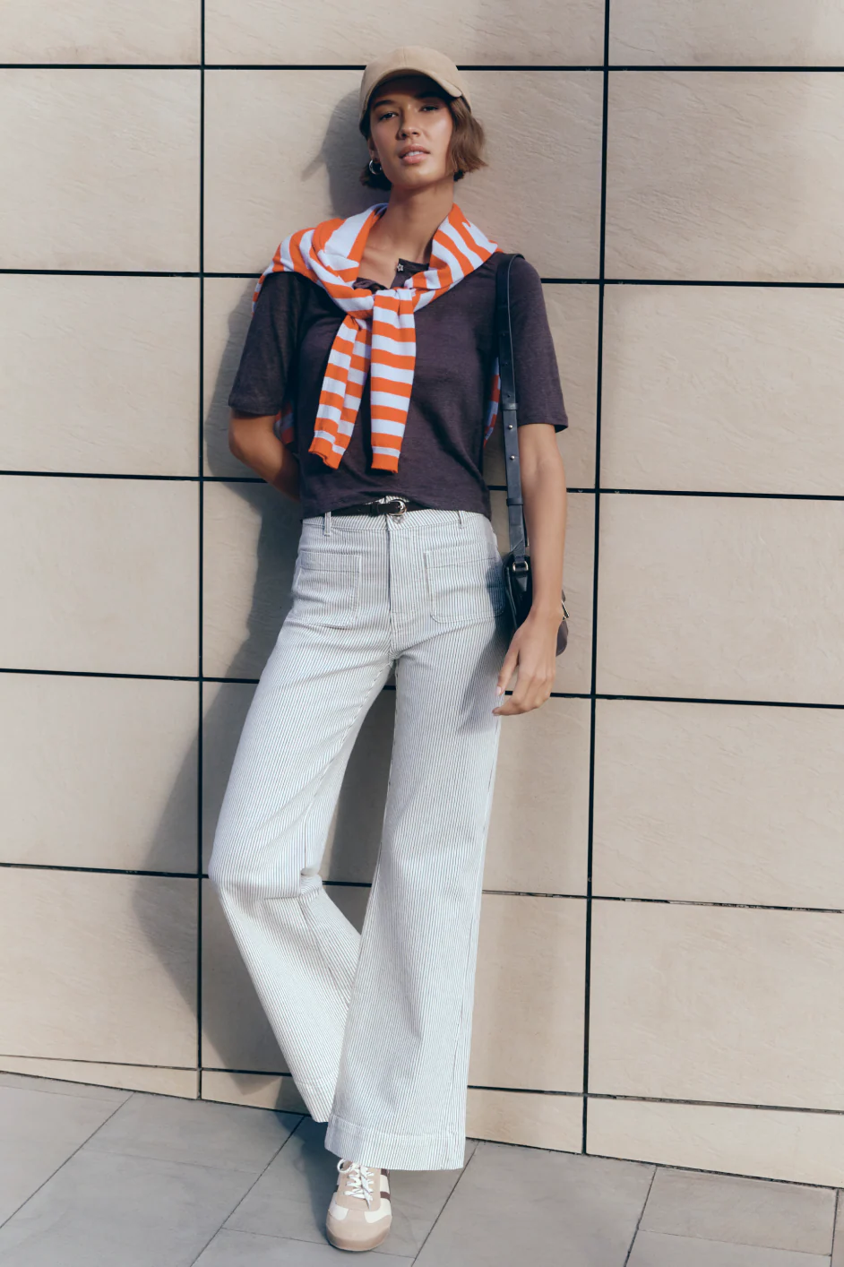 Agnes Patch Pocket Trouser - Cocoa/Ecru Stripe - Image 6