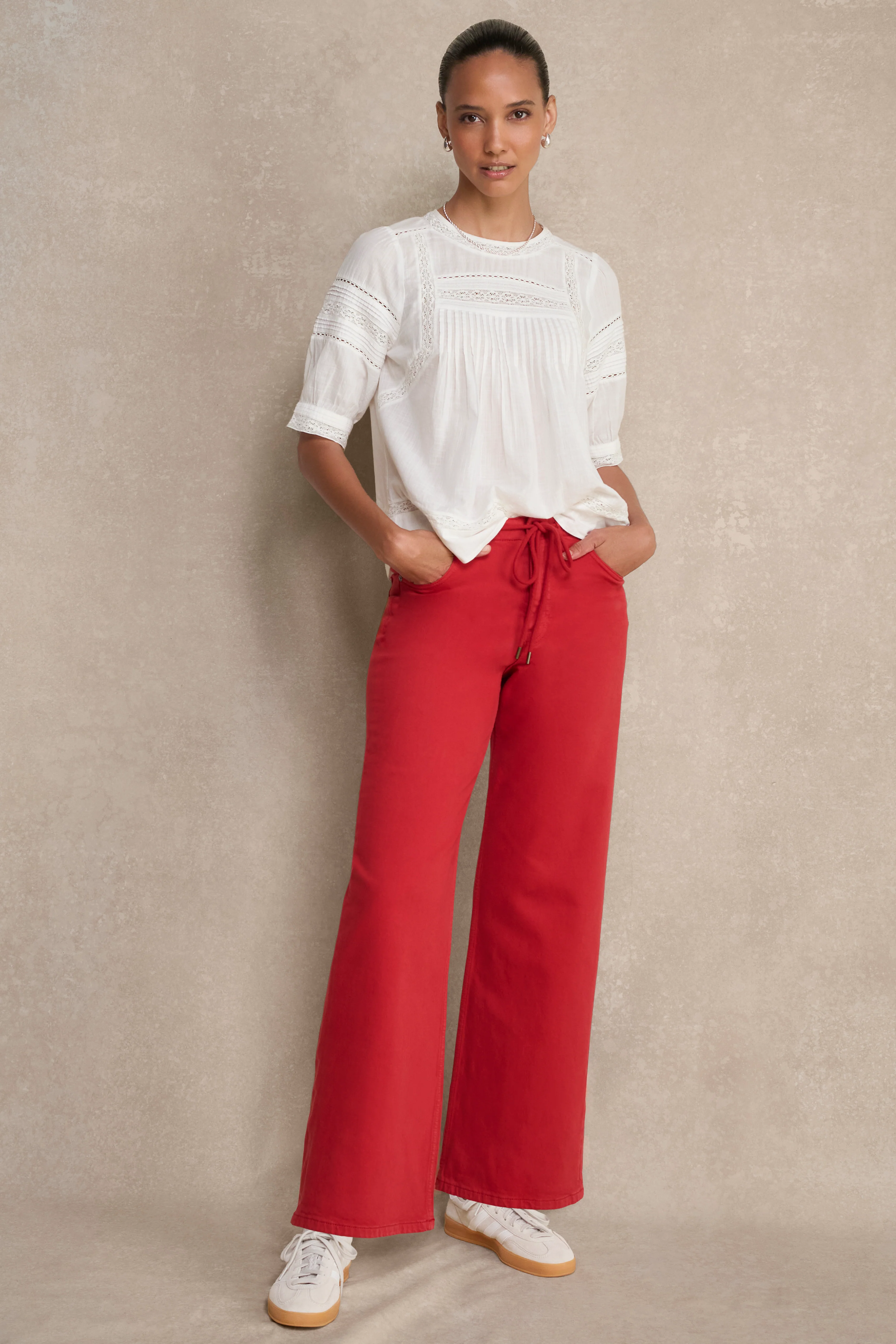 Alana Straight Leg Drawcord Jean - Red - Image 5