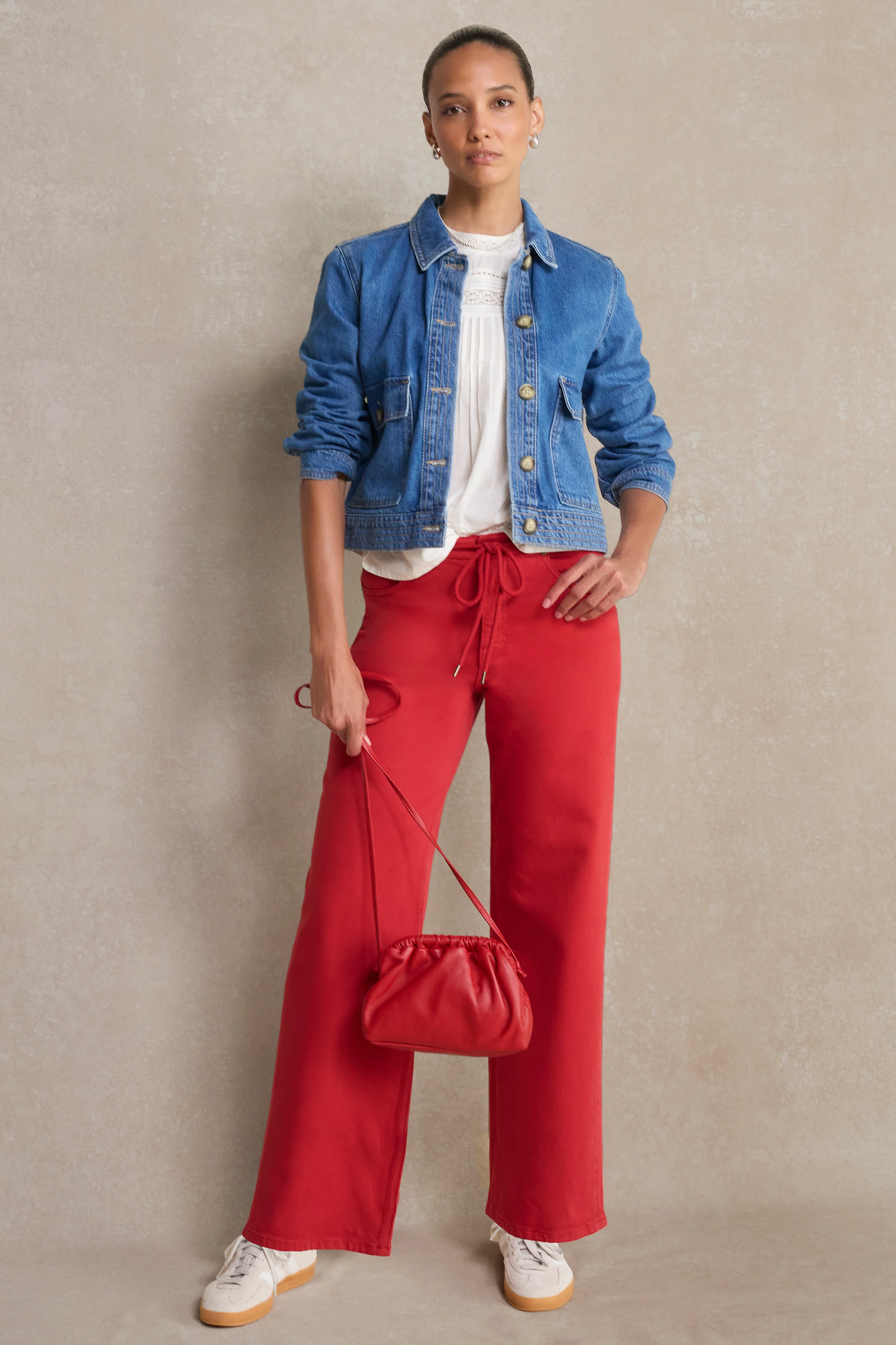 Alana Straight Leg Drawcord Jean - Red - Image 6
