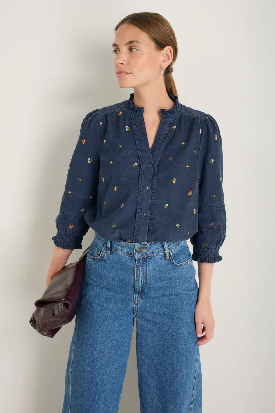 Alina Cord Blouse - Midnight Embroidered - Image 3