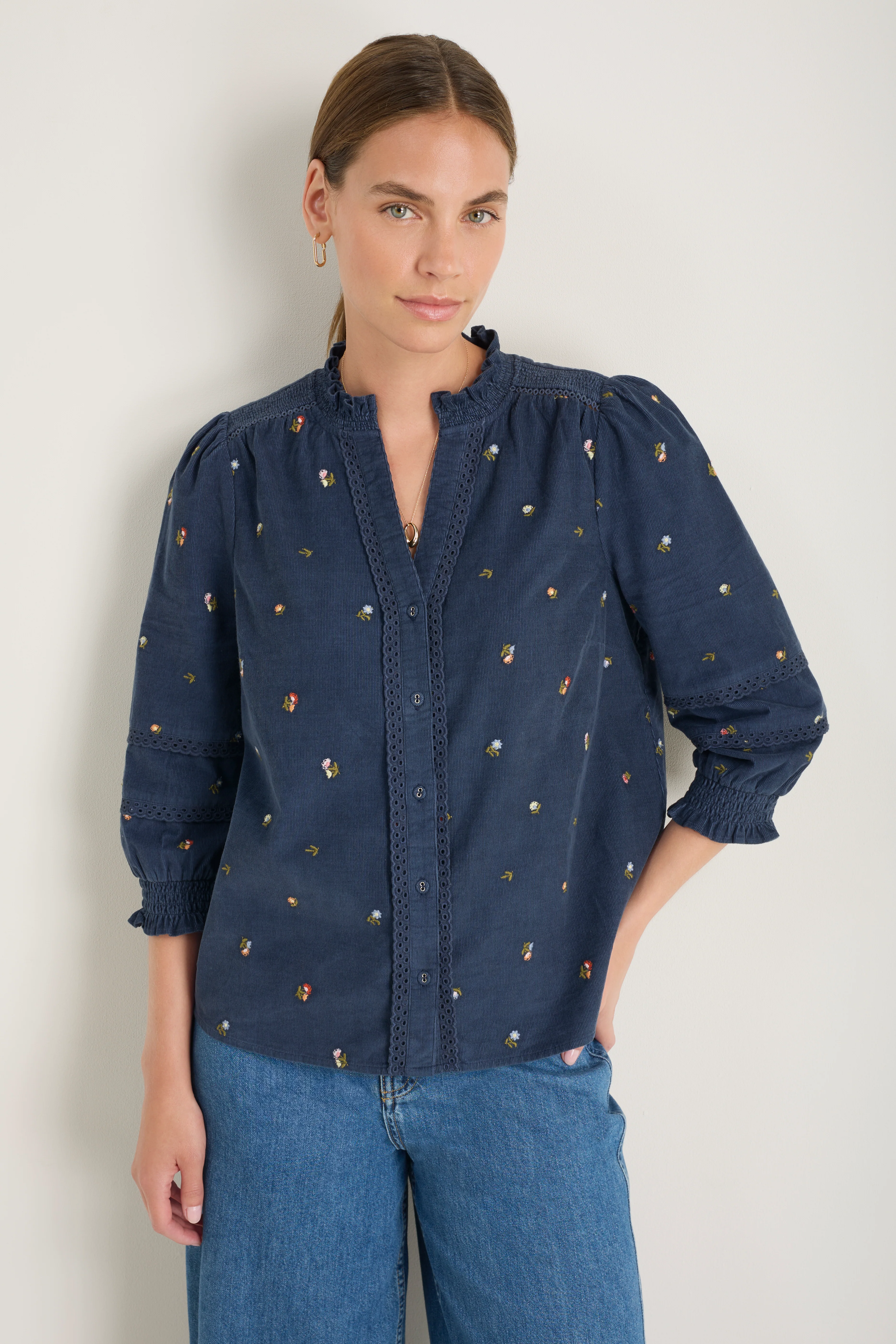 Alina Cord Blouse - Midnight Embroidered - Image 4