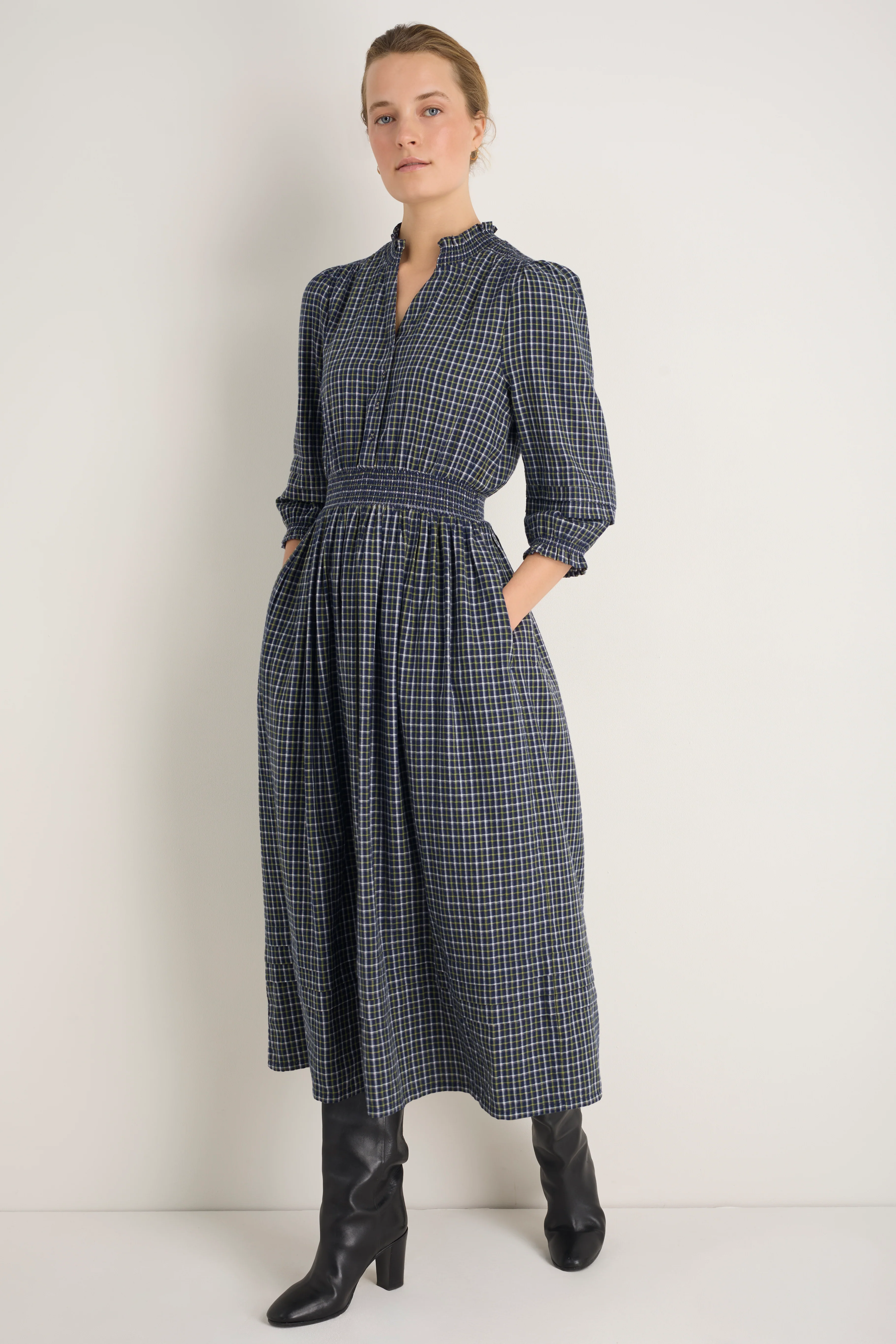 Alina Dress - Midnight/Green Check - Image 5