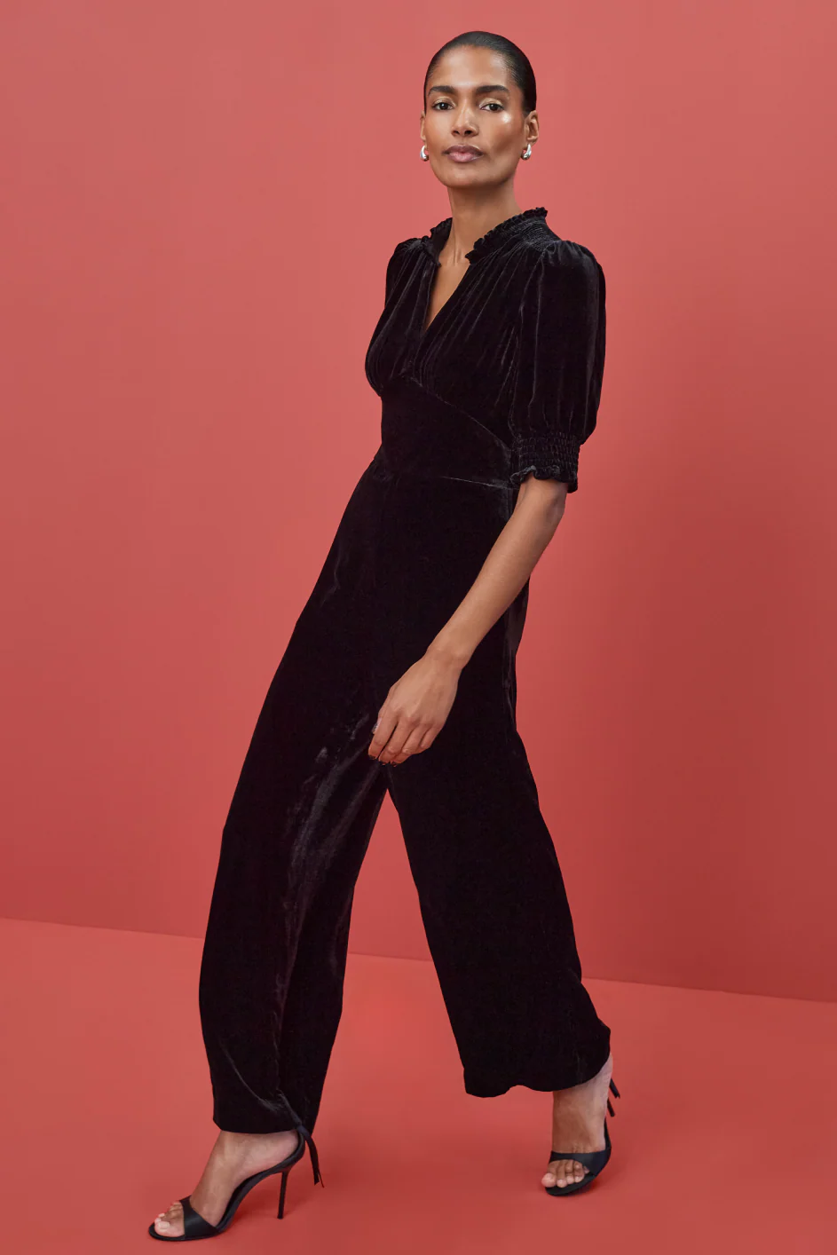Alina Silk Velvet Jumpsuit - Black - Image 6
