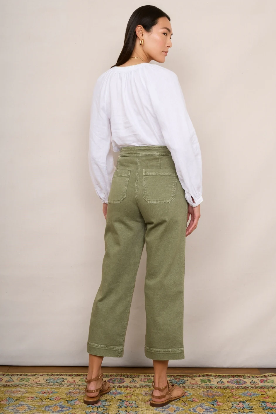 Allie Flare Cropped Jean - Sage Green - Image 3