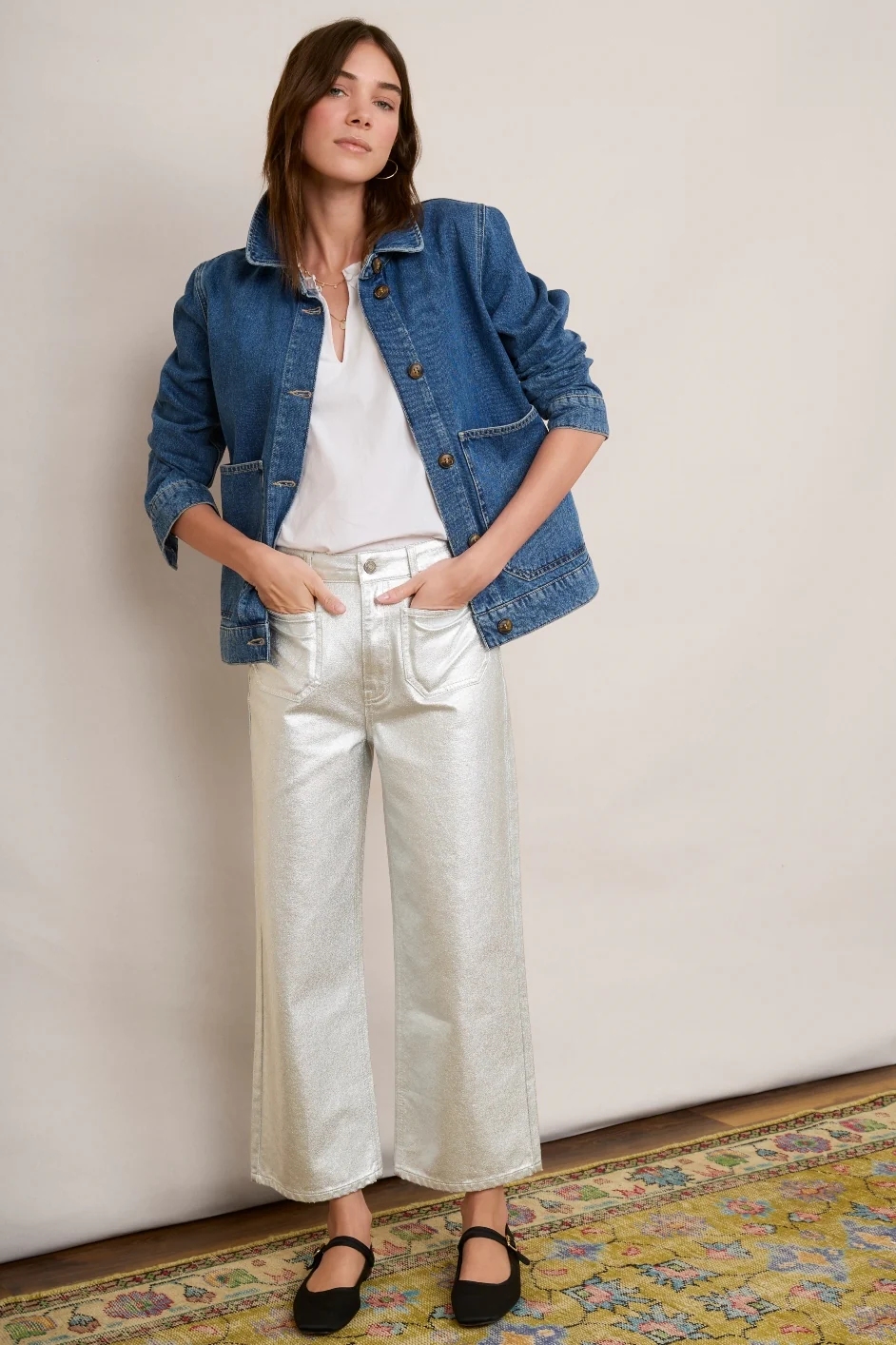 Allie Flare Cropped Jean - Silver - Image 3