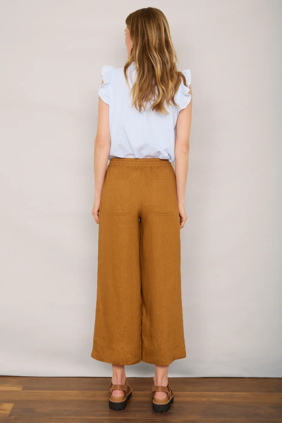 Angeline Linen Cropped Trouser - Tan - Image 2