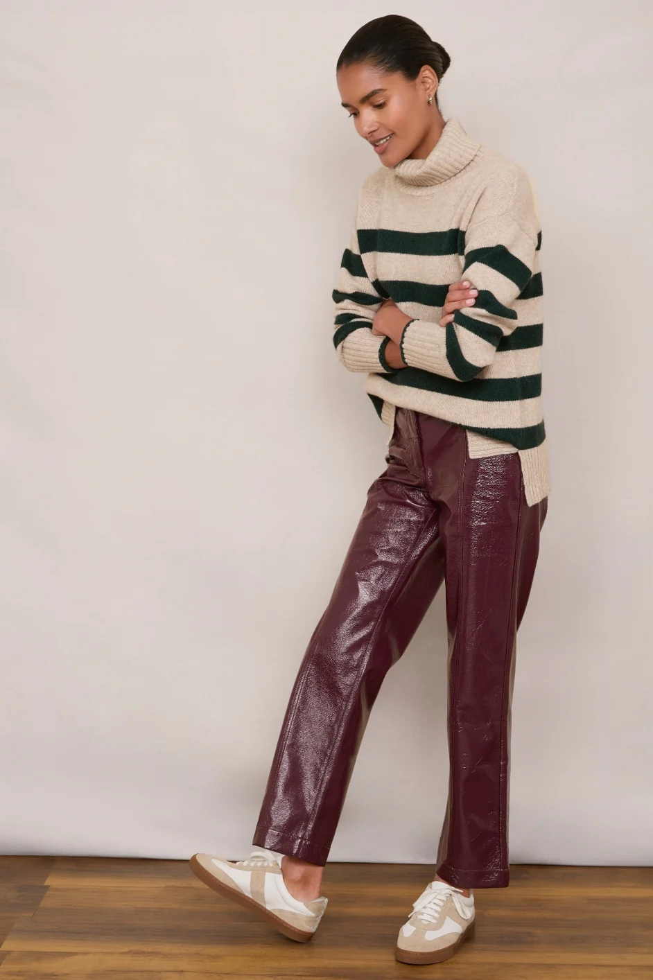 Anne Faux Leather Trouser - Plum Patent - Image 3