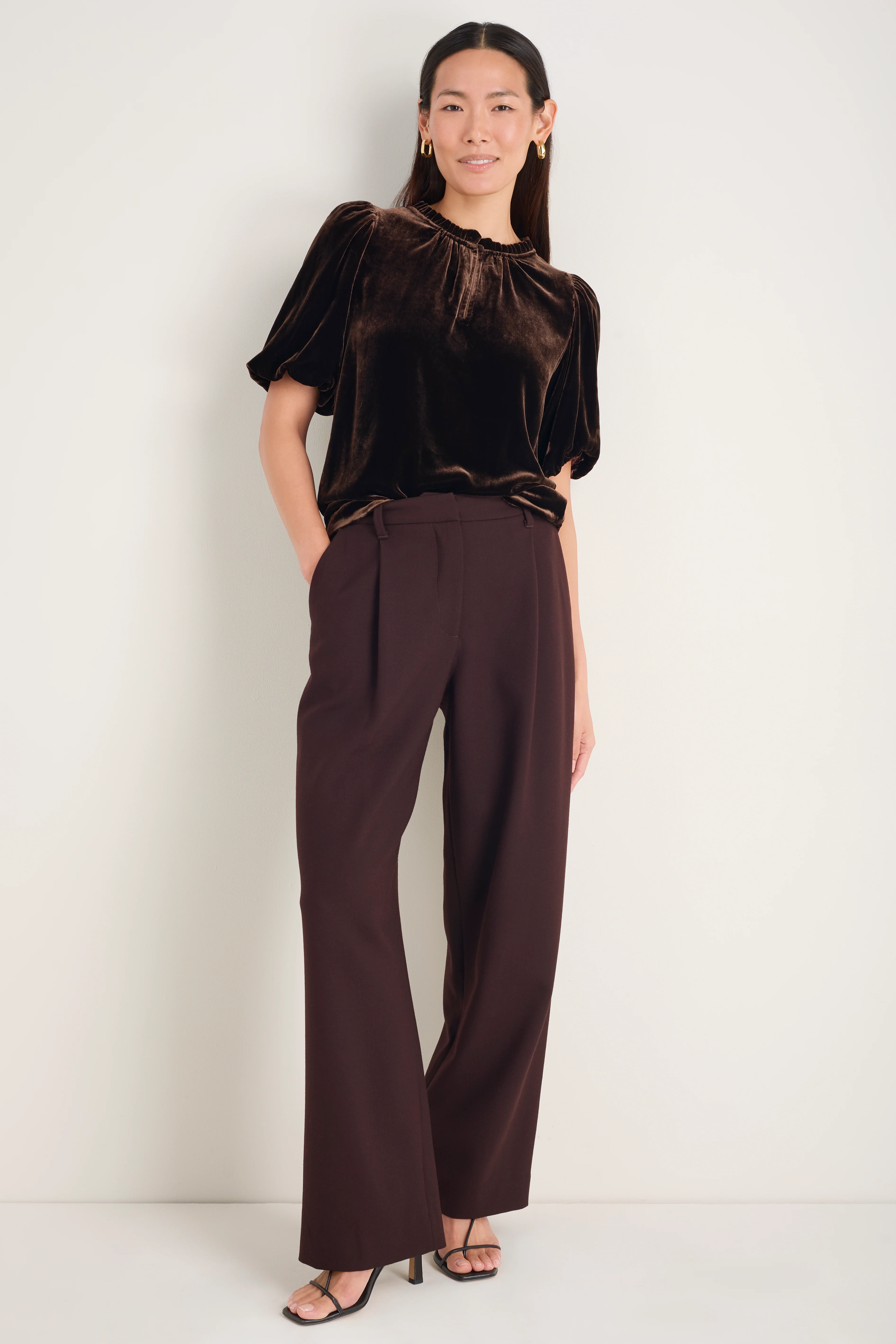 Aria Silk Velvet Top - Espresso - Image 3