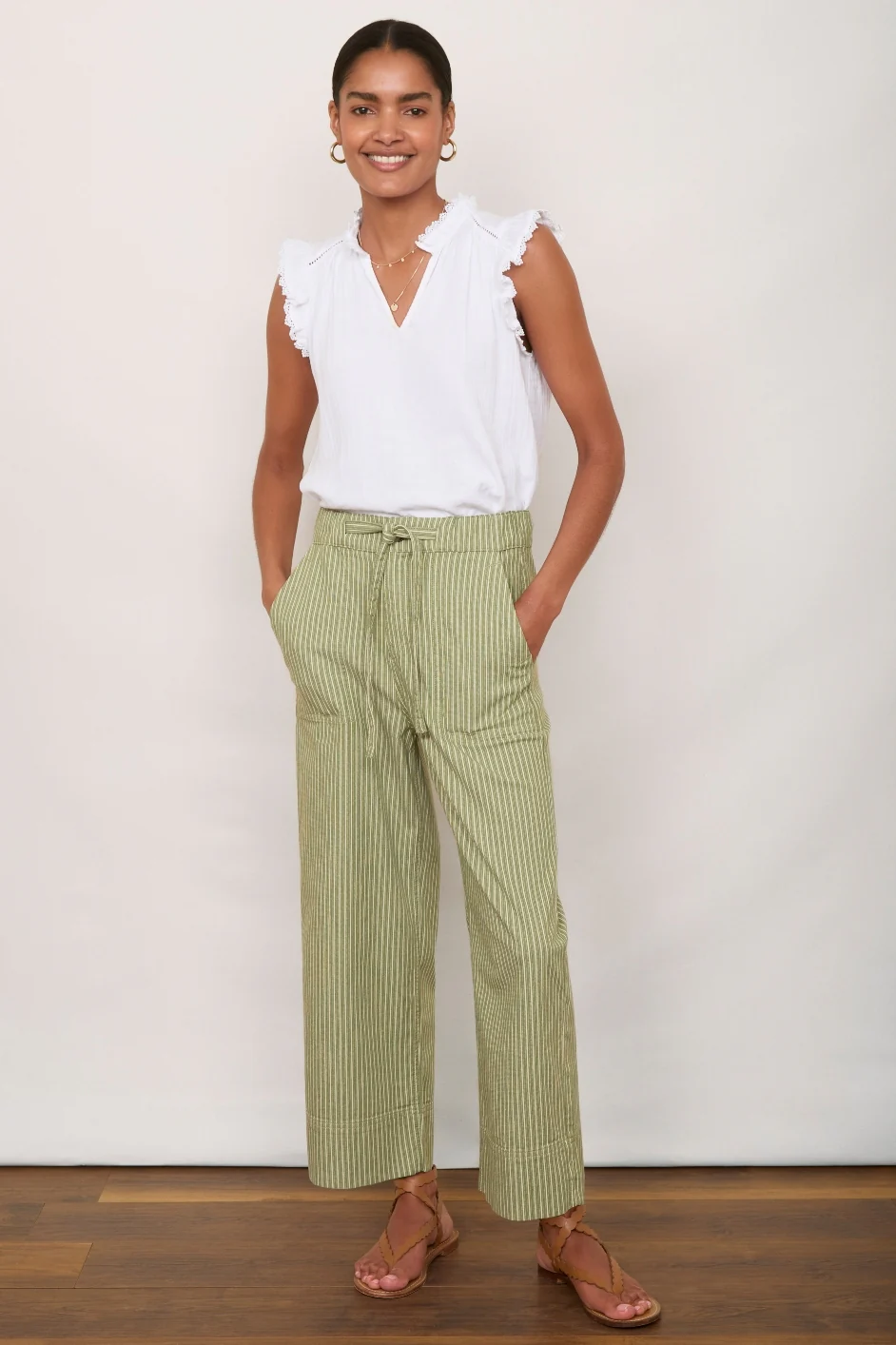 Astrid Stripe Jean - Green/Ivory - Image 2