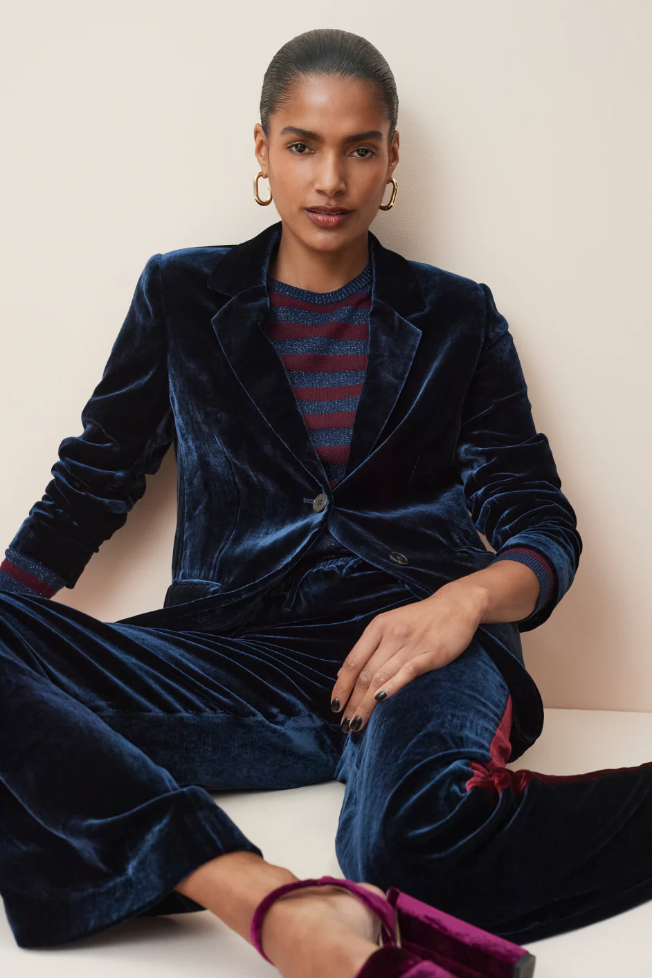 Aurora Silk Velvet Jacket - Midnight - Image 7