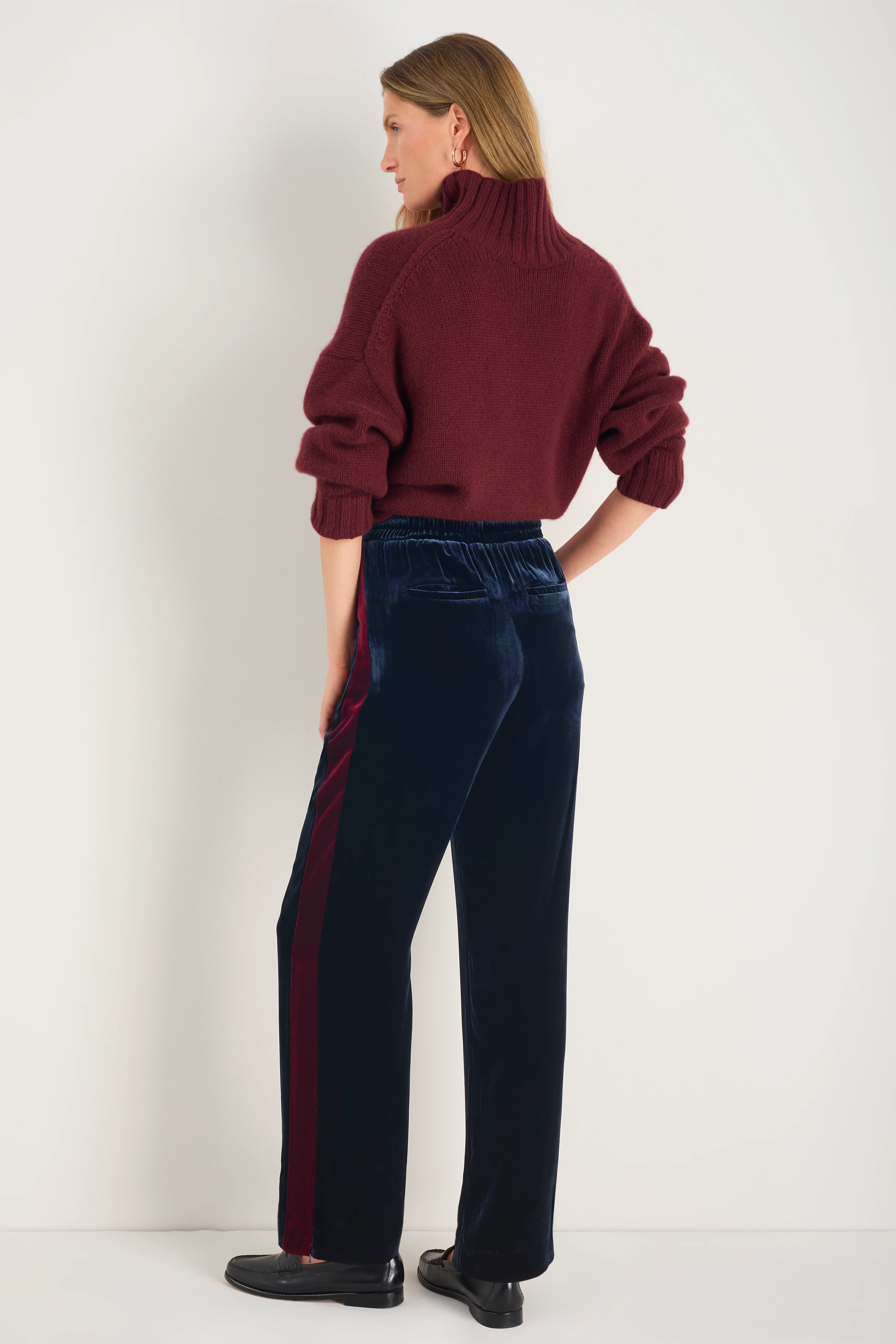 Aurora Silk Velvet Trouser - Midnight/Plum Stripe - Image 3