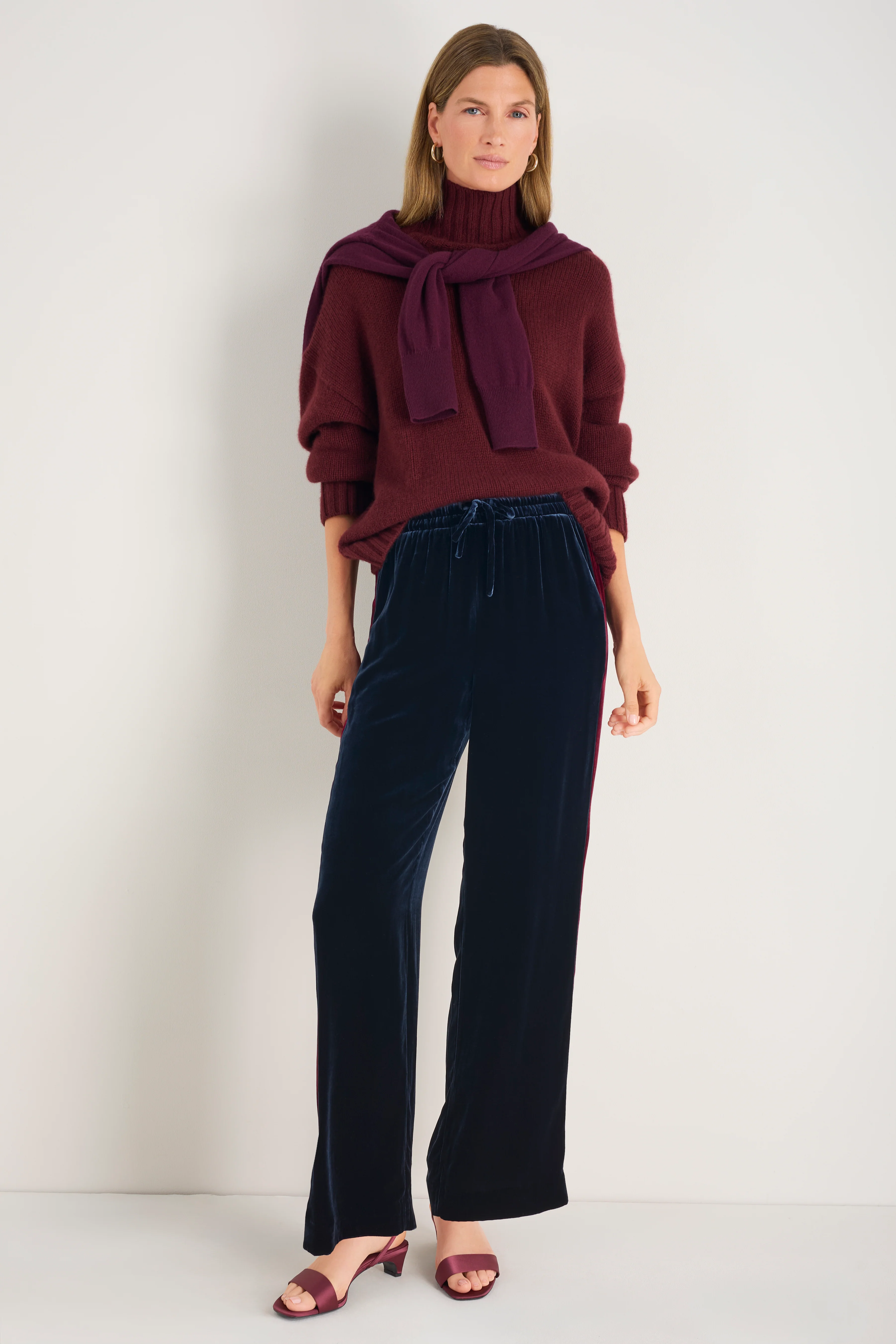 Aurora Silk Velvet Trouser - Midnight/Plum Stripe - Image 4