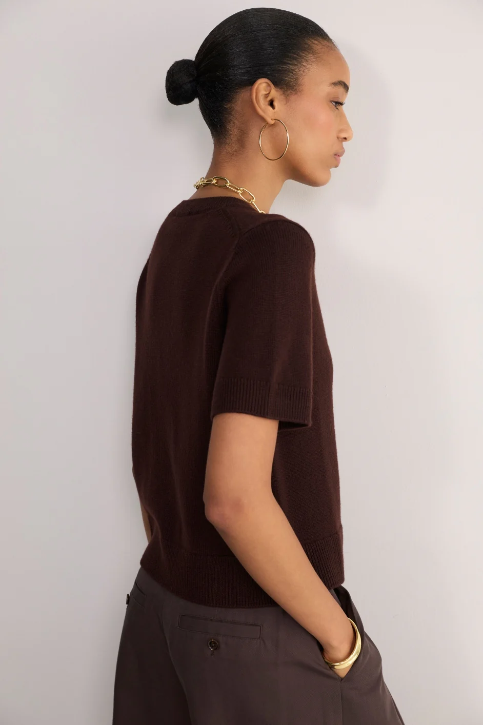 Ava Short Sleeve Cardigan - Chocolate - Image 4