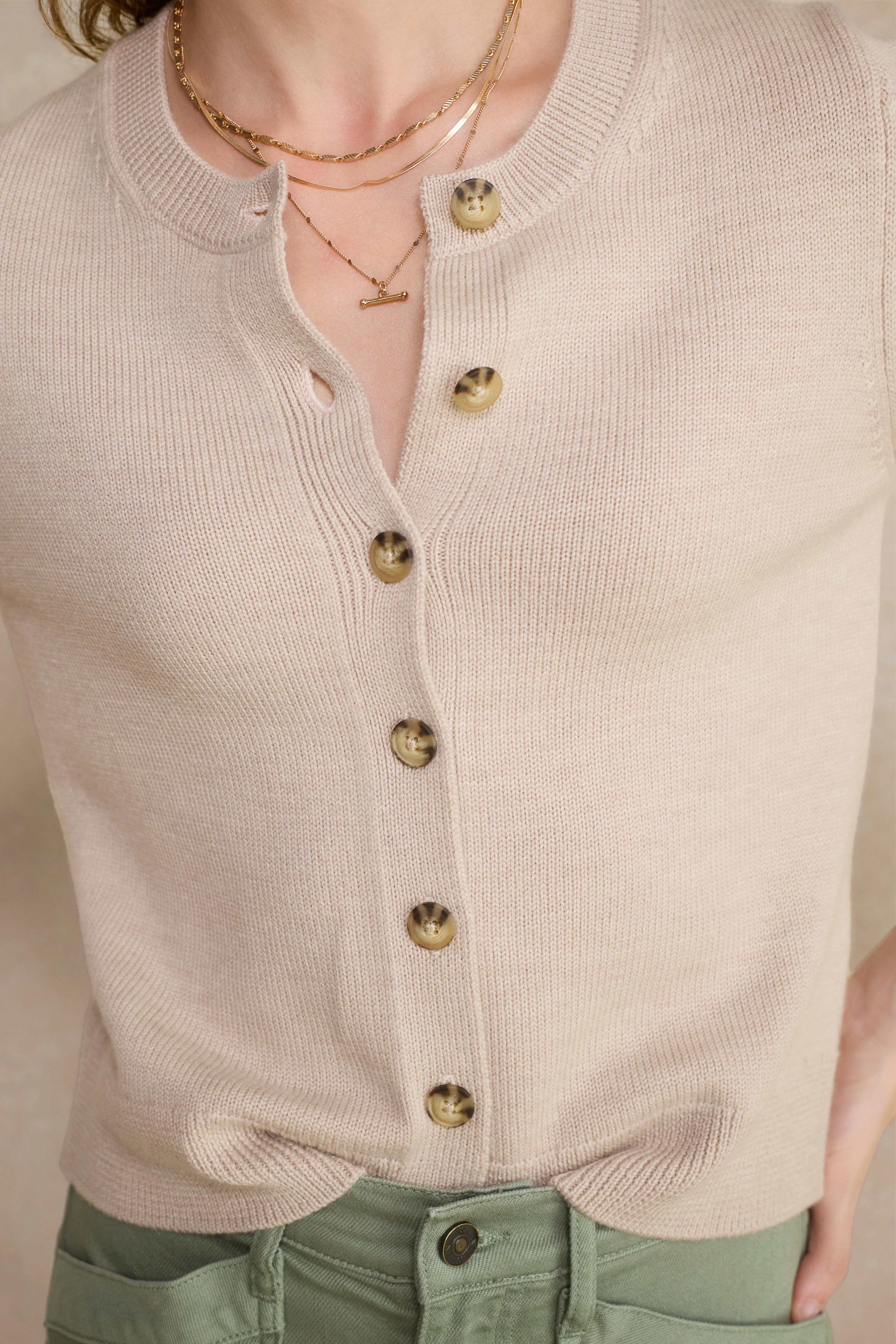 Ava Short Sleeve Cardigan - Oyster - Image 2