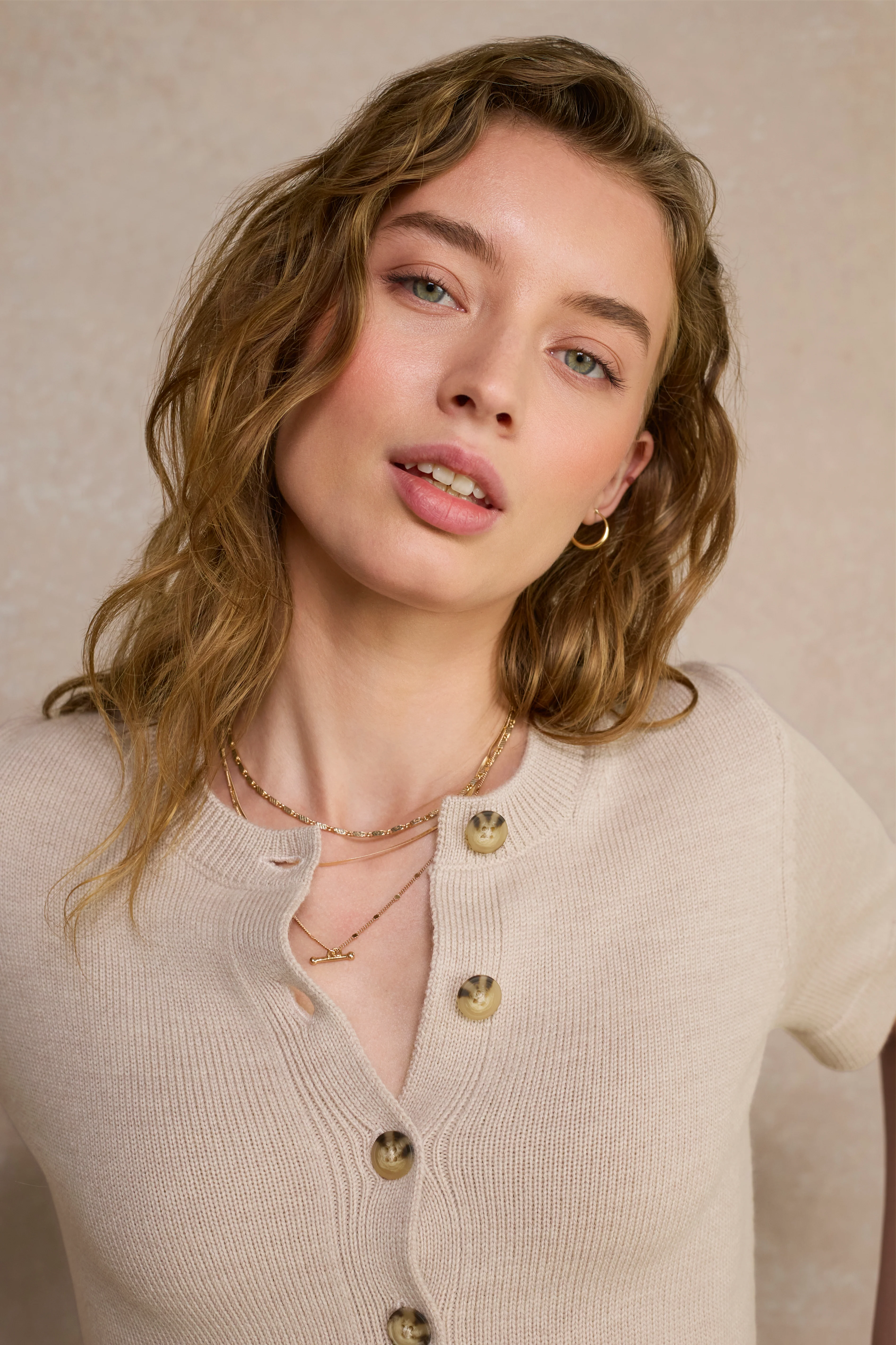 Ava Short Sleeve Cardigan - Oyster - Image 4