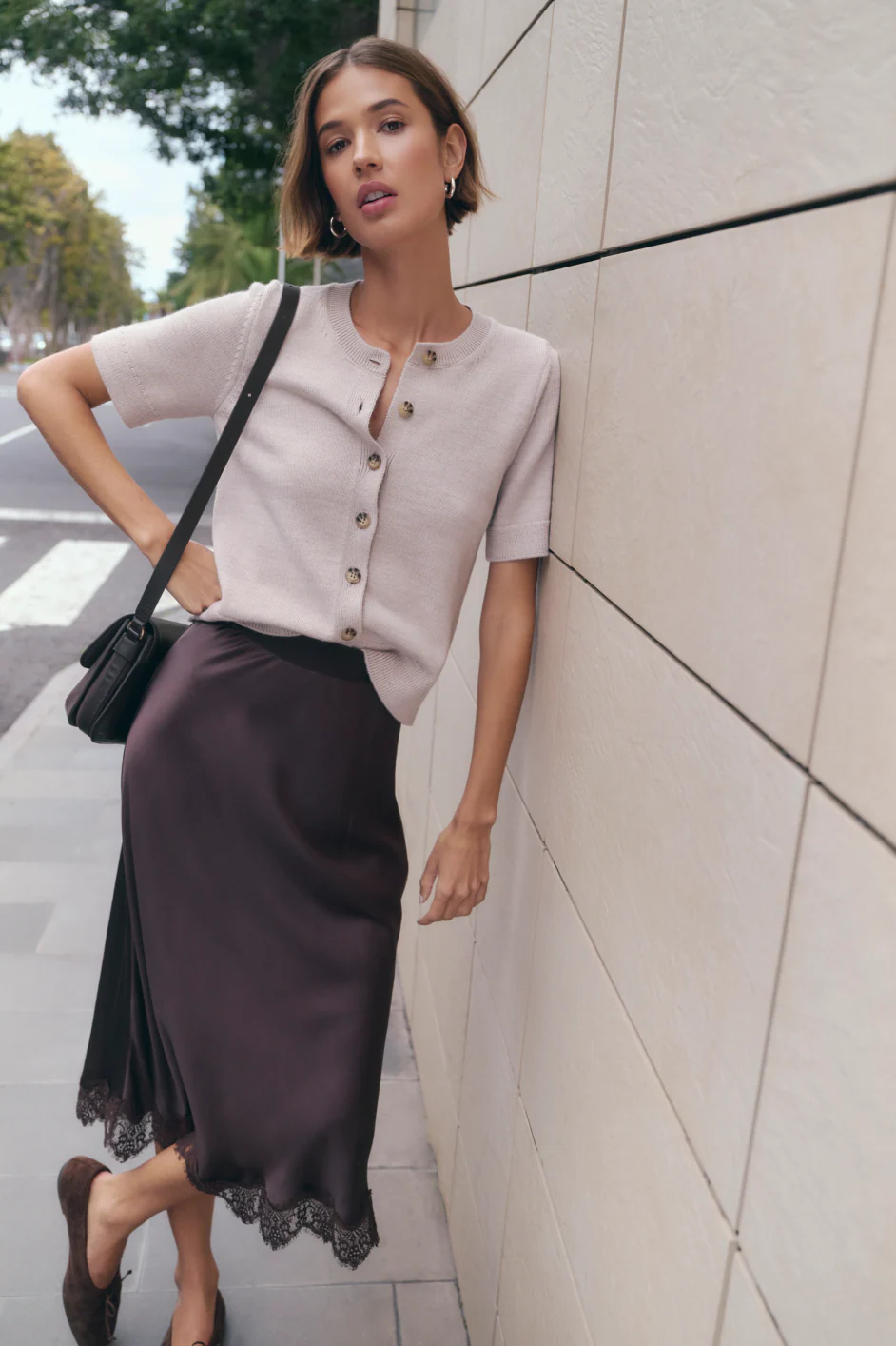 Ava Short Sleeve Cardigan - Oyster - Image 7