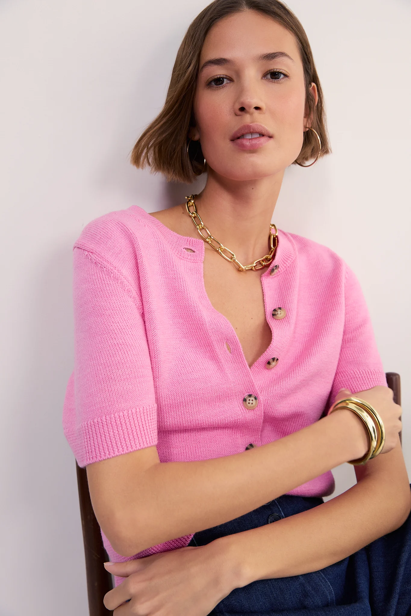 Ava Short Sleeve Cardigan - Peony - Image 3