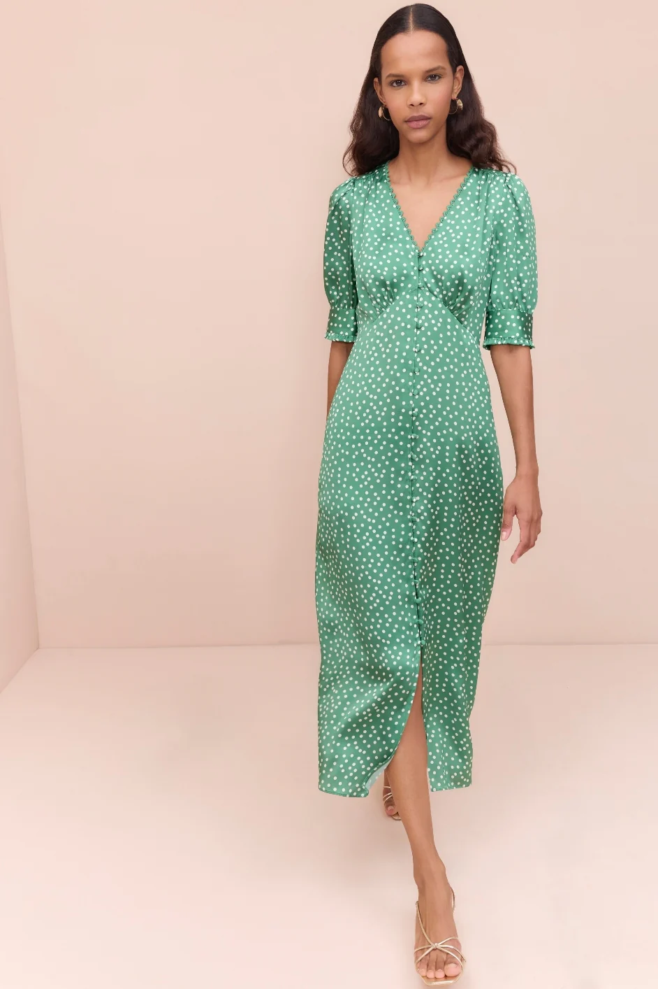 Bernie Silk Dress - Green Spot - Image 3