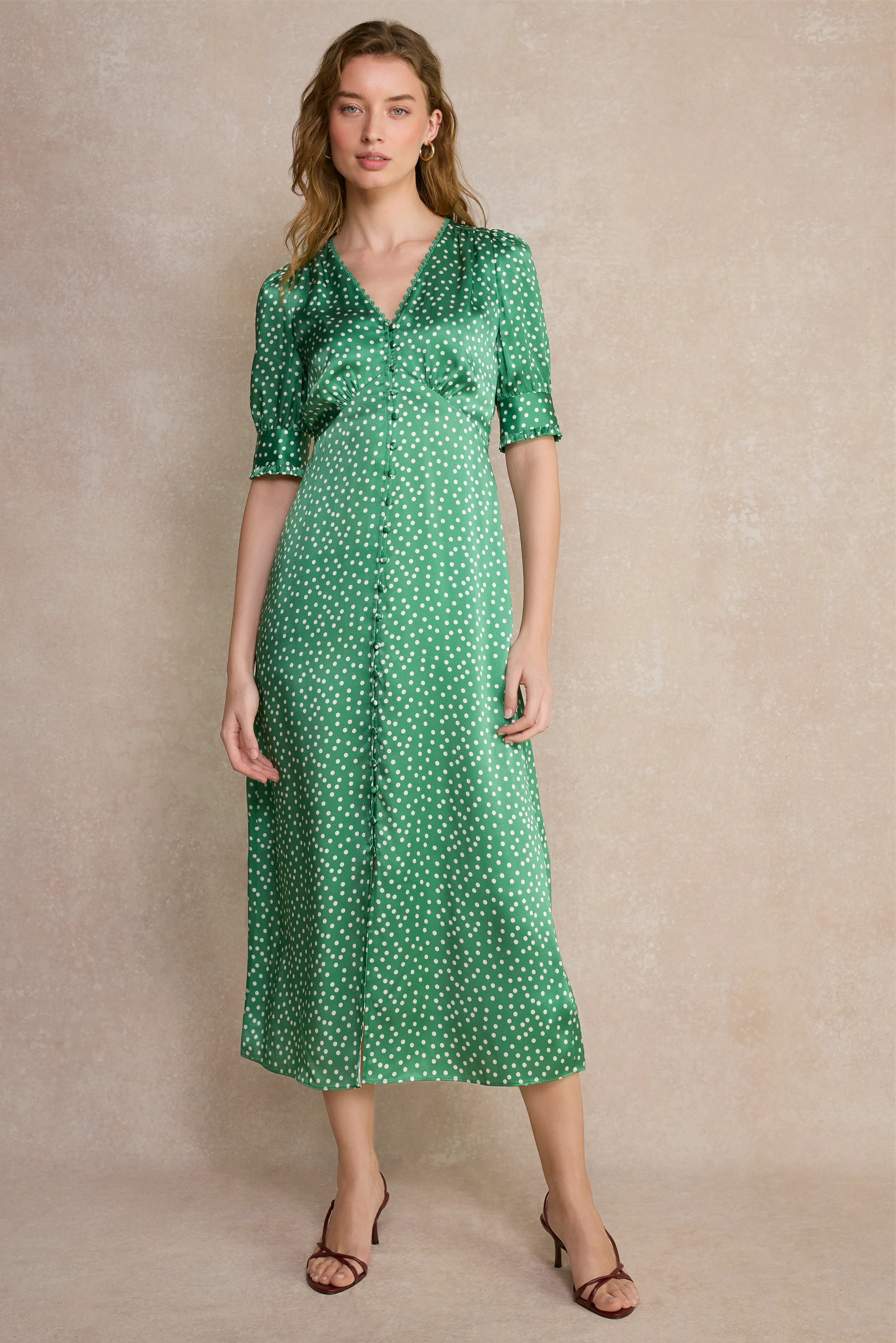 Bernie Silk Dress - Green Spot - Image 4