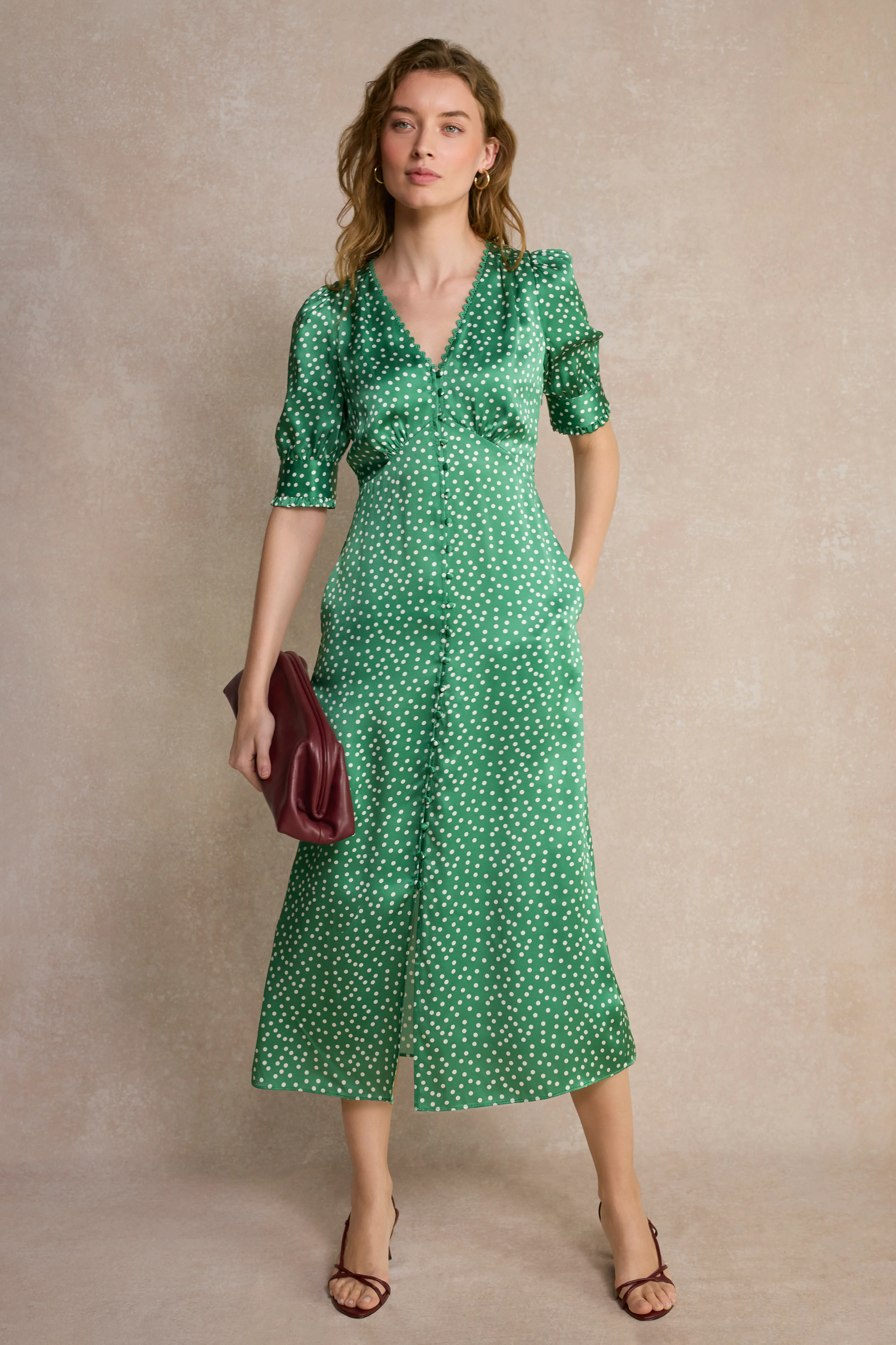 Bernie Silk Dress - Green Spot - Image 9