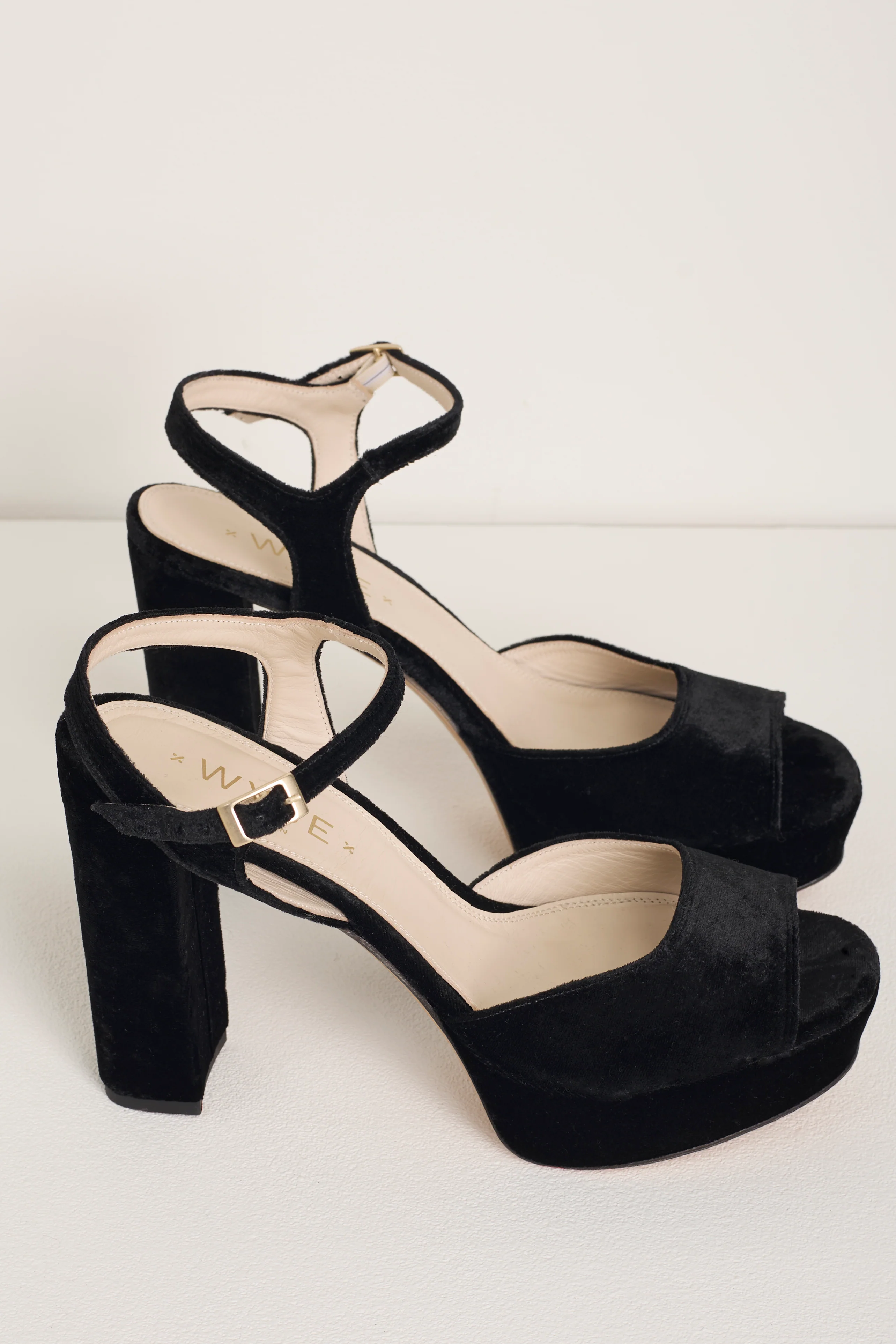 Betty High Heel Peep Toe Sandal - Black Velvet - Image 3