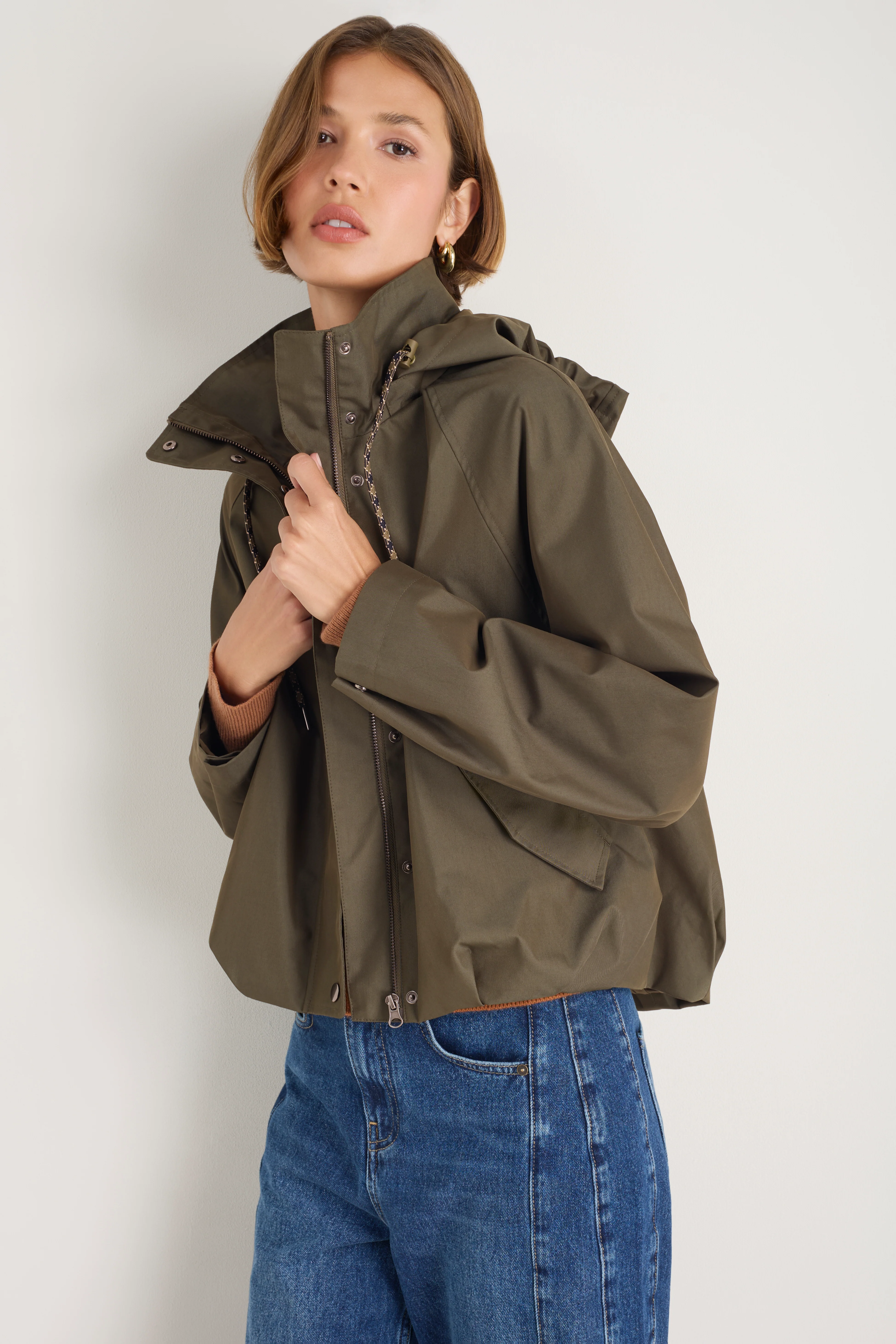 Billie Funnel Hooded Bomber Jacket - Soft Khaki - Image 3