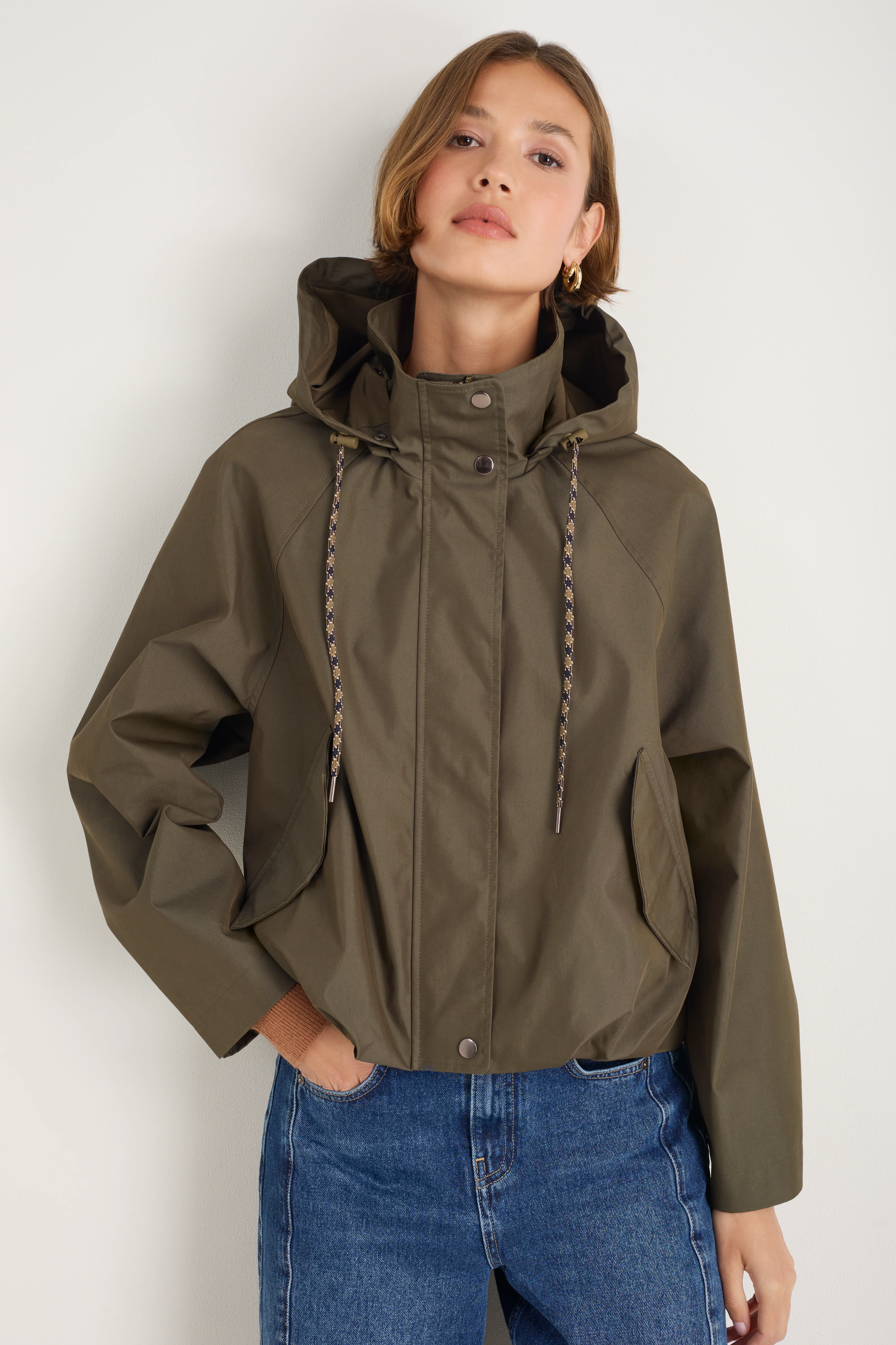Billie Funnel Hooded Bomber Jacket - Soft Khaki - Image 6