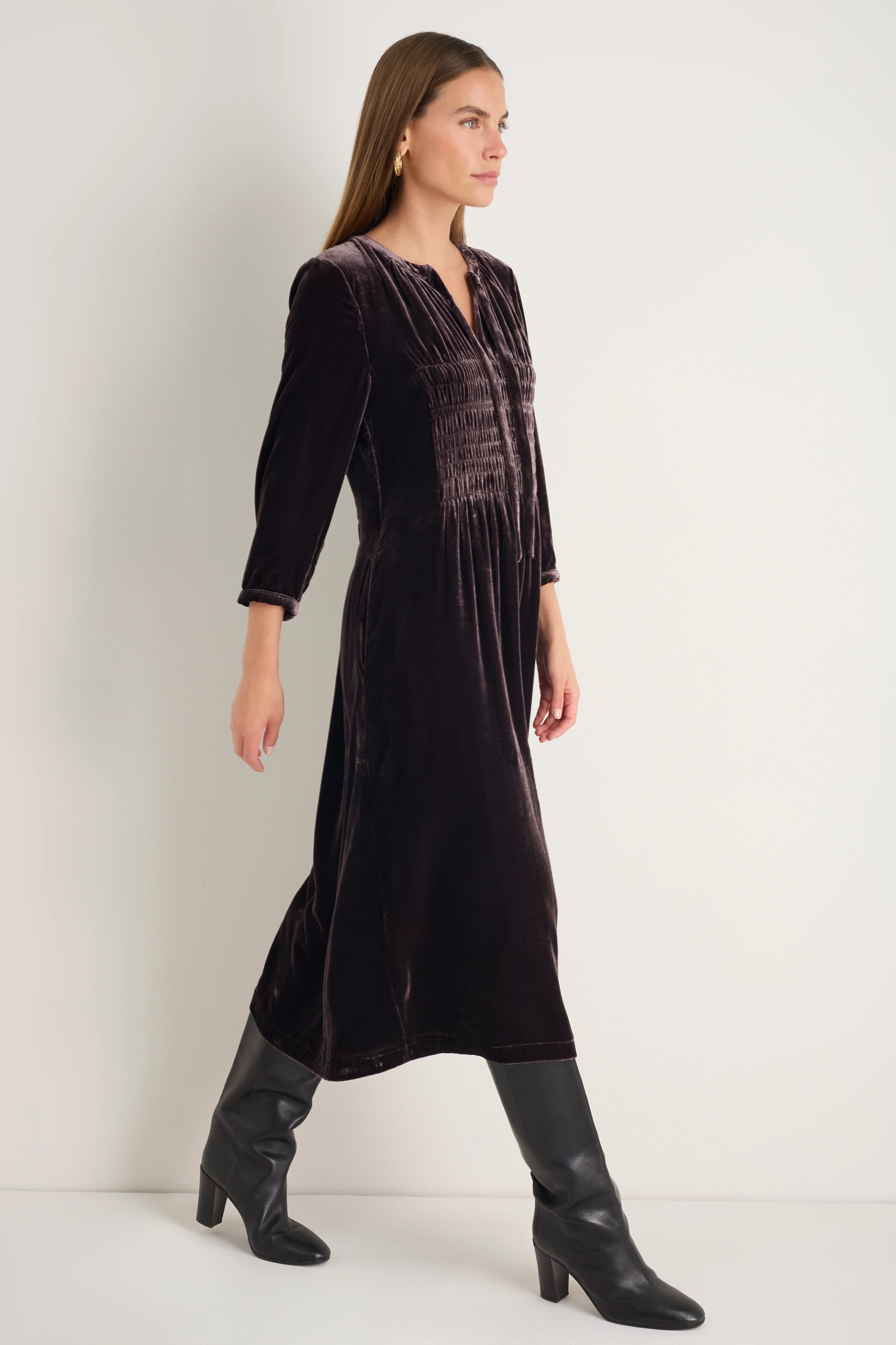 Bree Silk Velvet Dress - Aubergine - Image 3