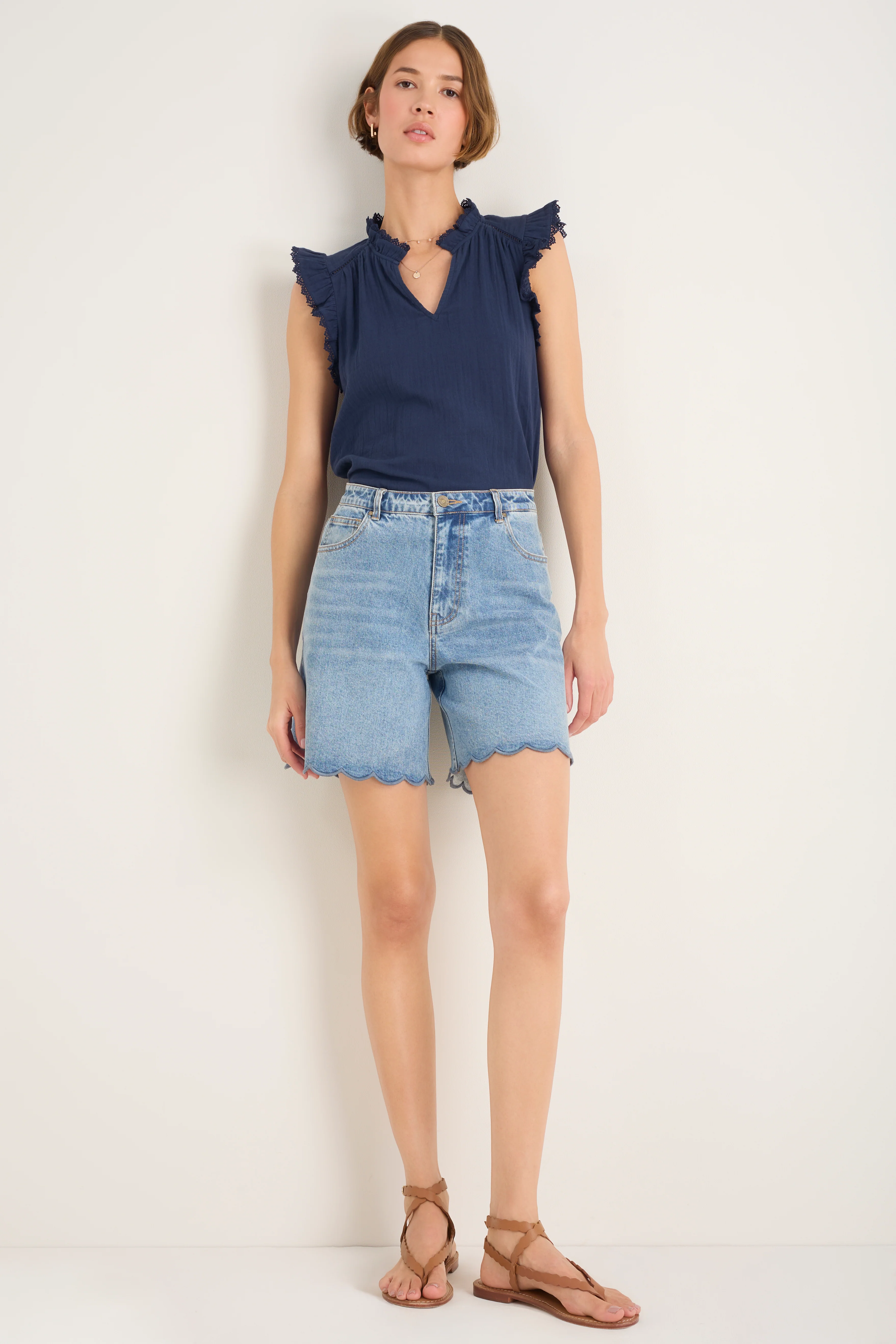Brielle Long Scallop Short - Mid Wash - Image 4