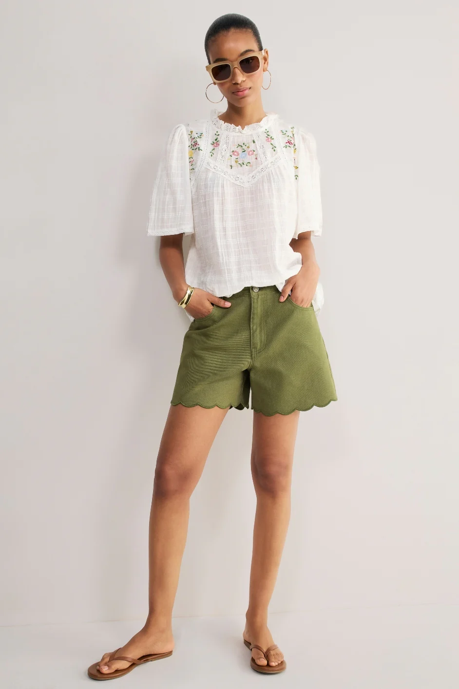 Brielle Long Soft Scallop Short - Olive - Image 4