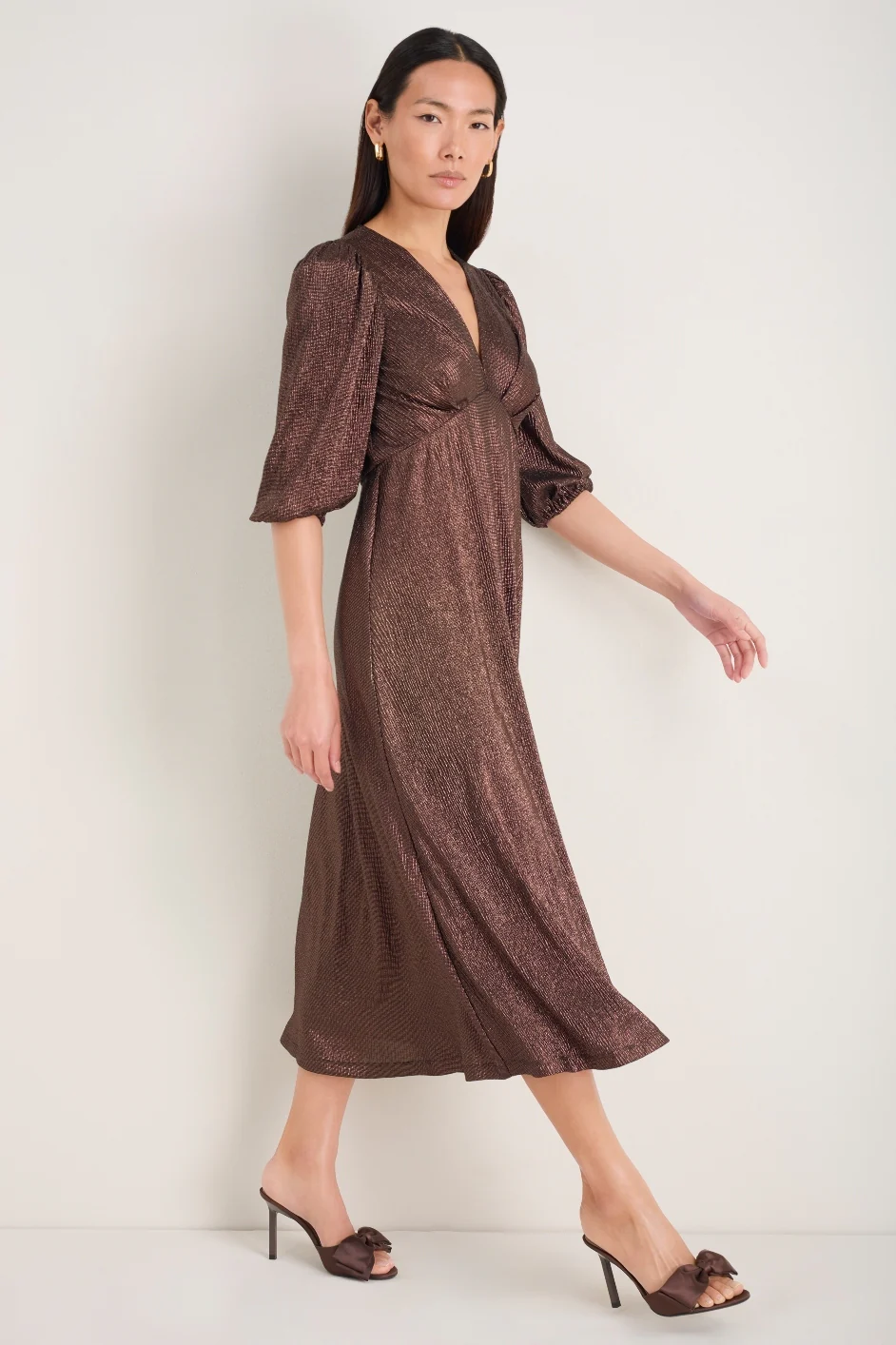 Caley 3/4 Sleeve Dress - Cocoa Metallic