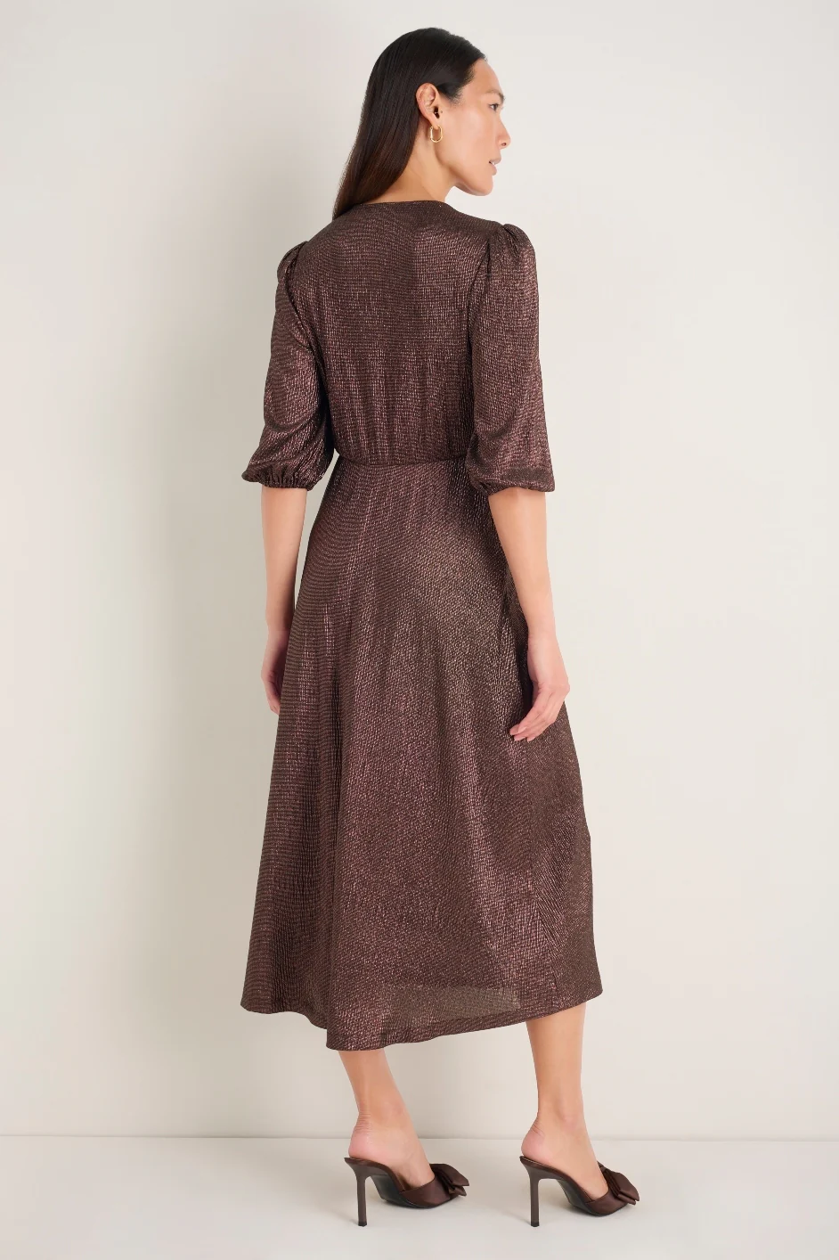 Caley 3/4 Sleeve Dress - Cocoa Metallic - Image 3