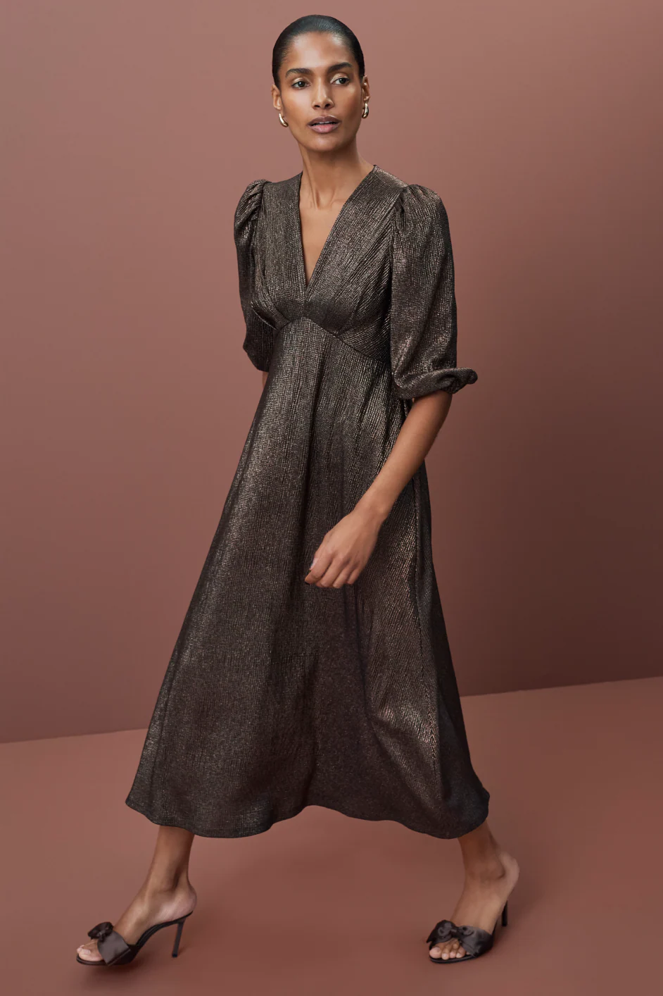 Caley 3/4 Sleeve Dress - Cocoa Metallic - Image 4