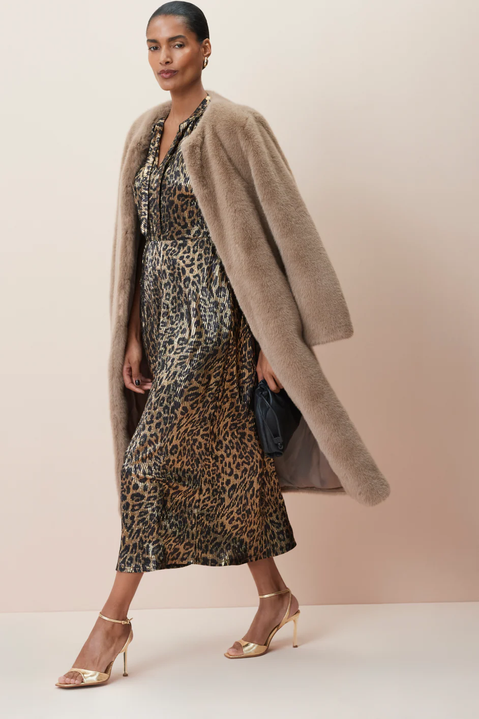 Cameron Long Length Faux Fur Coat - Mink - Image 5