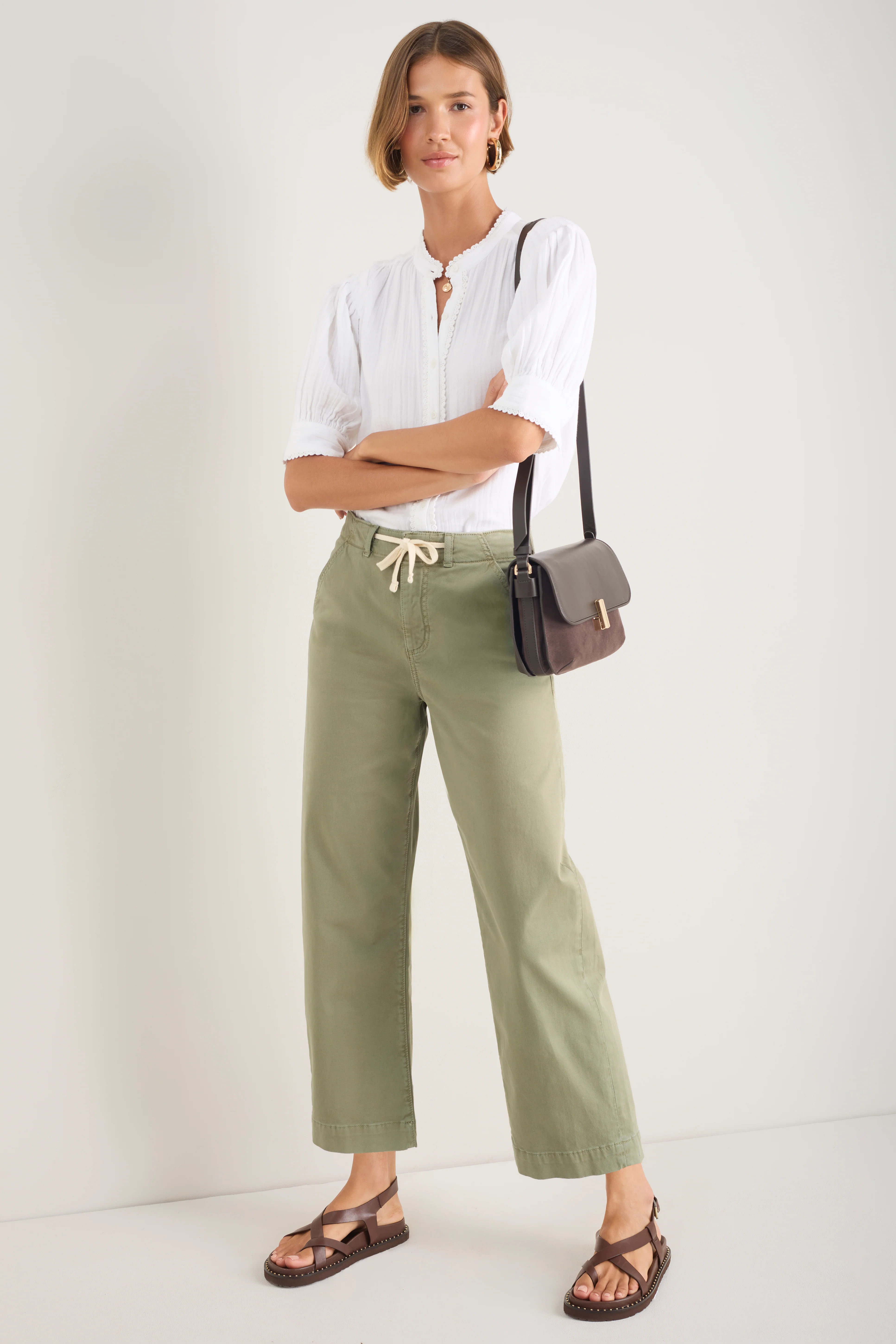 Camille Tie Horseshoe Trouser - Eucalyptus - Image 3