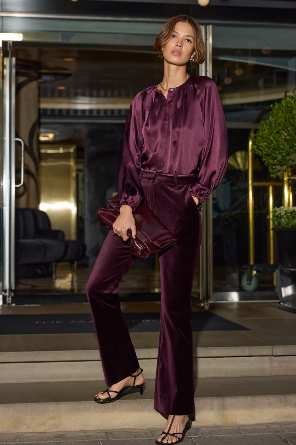 Cath x WYSE Taylor Cotton Velvet Bootcut Trouser - Deep Fig - Image 5