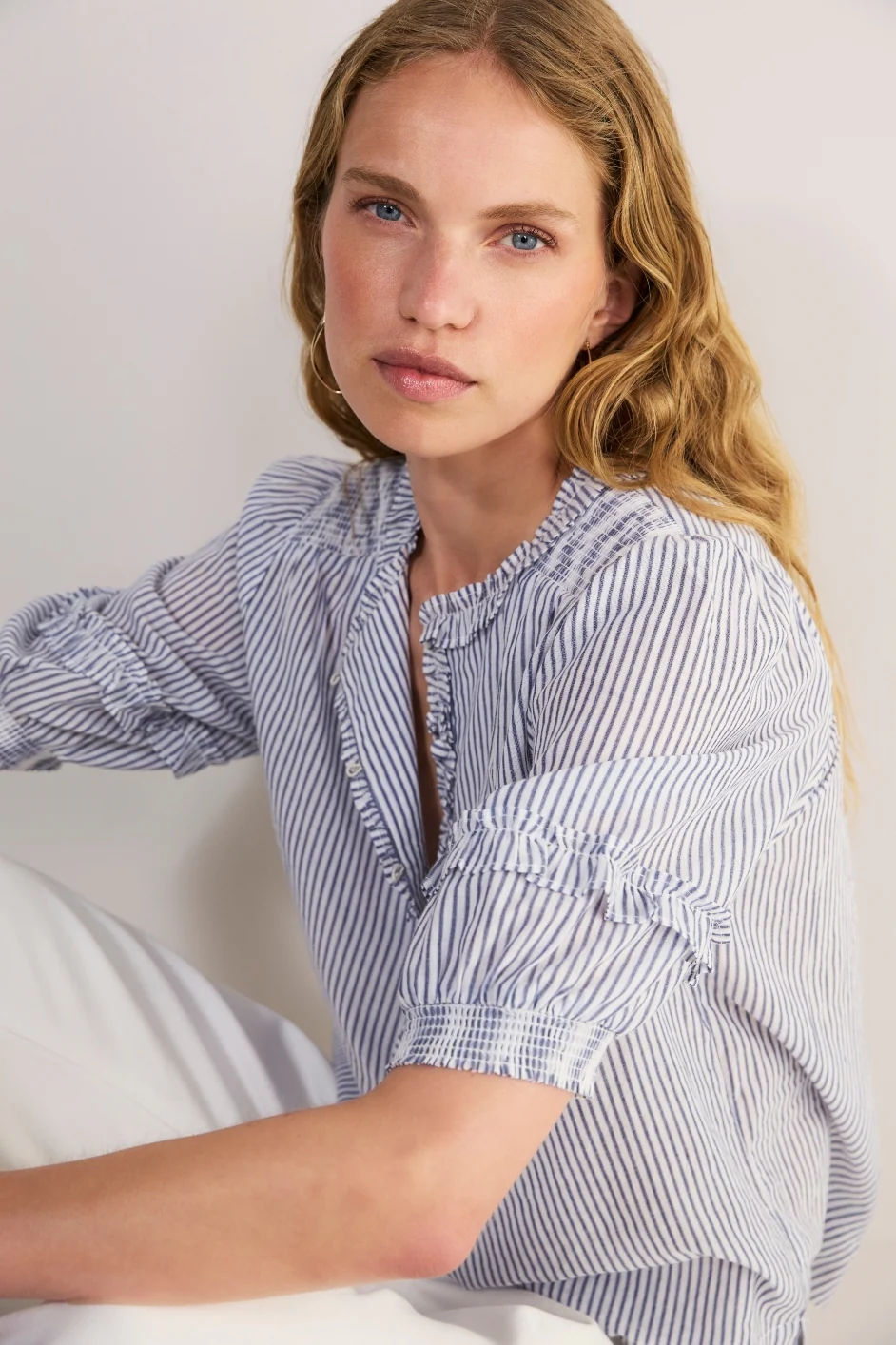 Cecelie Blouse - Blue/Ivory Stripe