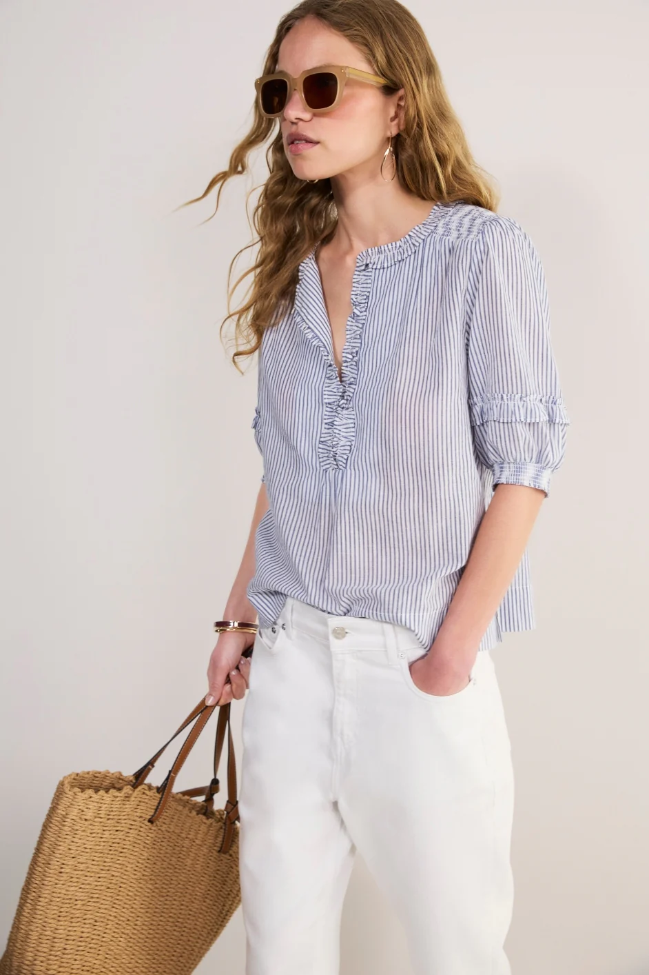 Cecelie Blouse - Blue/Ivory Stripe - Image 3