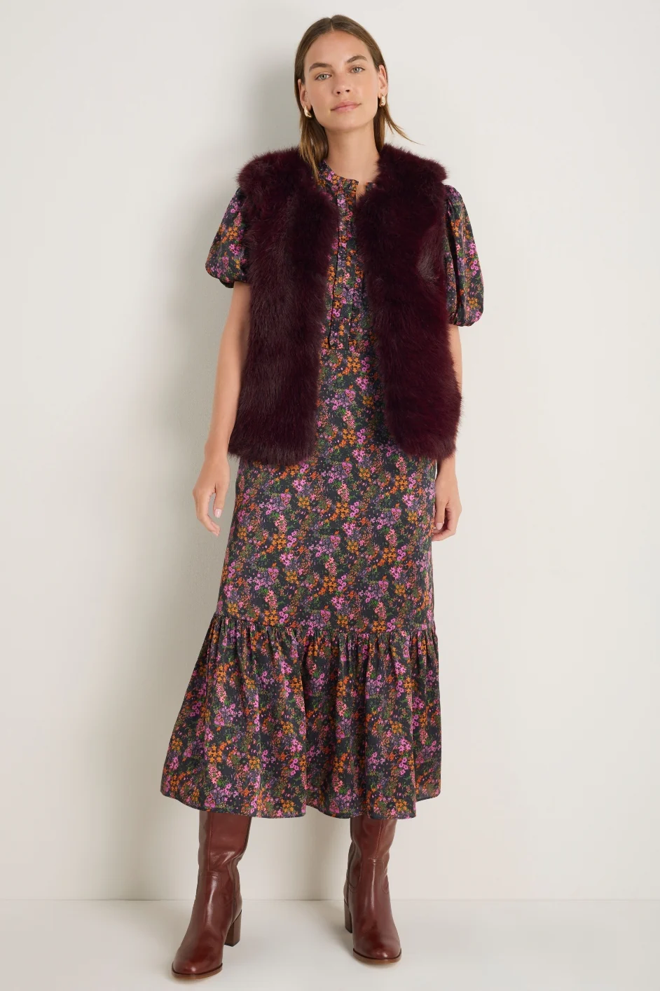 Celeste Silk Satin Dress - Vibrant Autumn Ditsy - Image 3