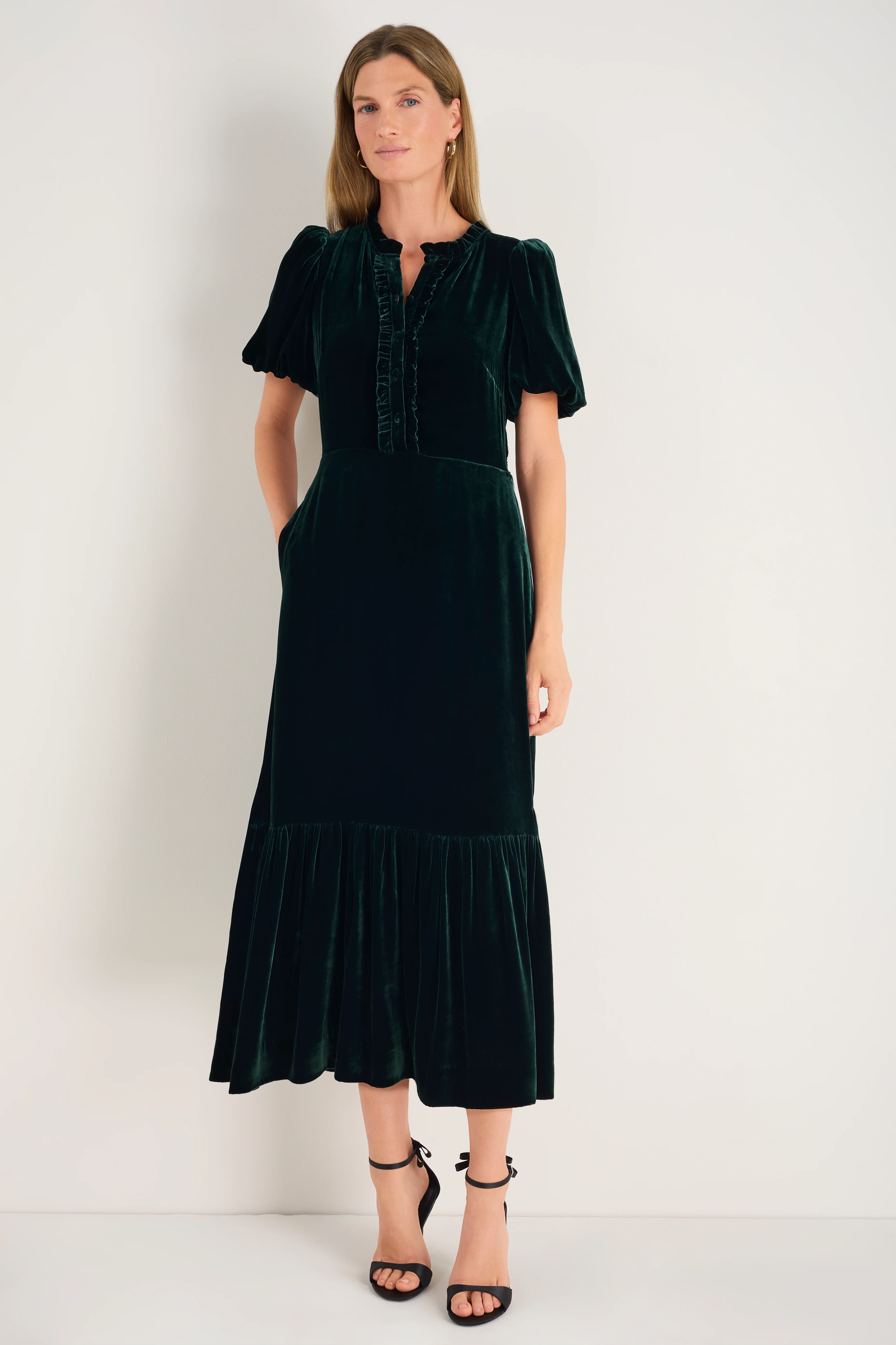 Celeste Silk Velvet Dress - Evergreen - Image 3