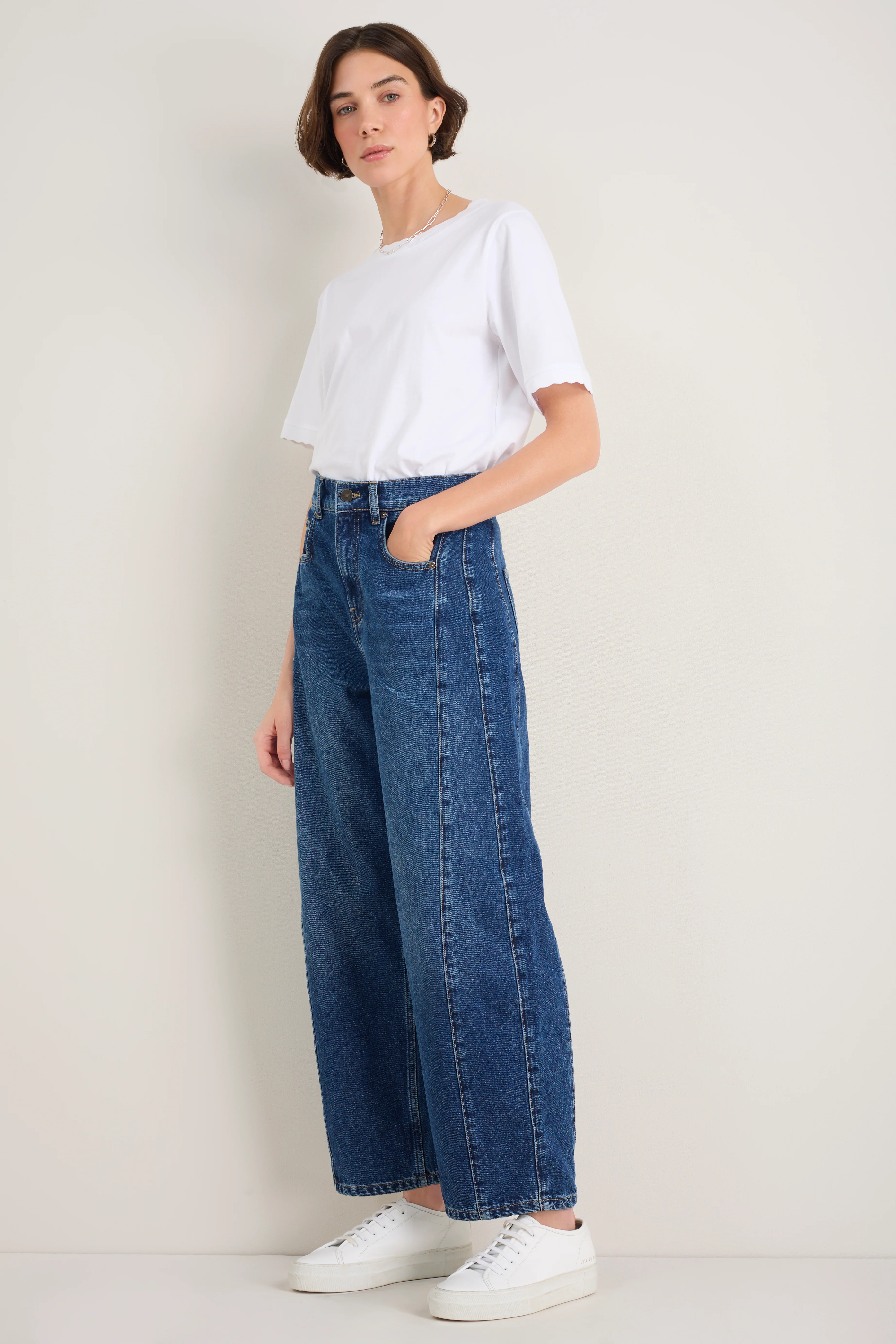 Charlie Curved Pocket Horseshoe Jean - Dark Mid Wash - Image 5