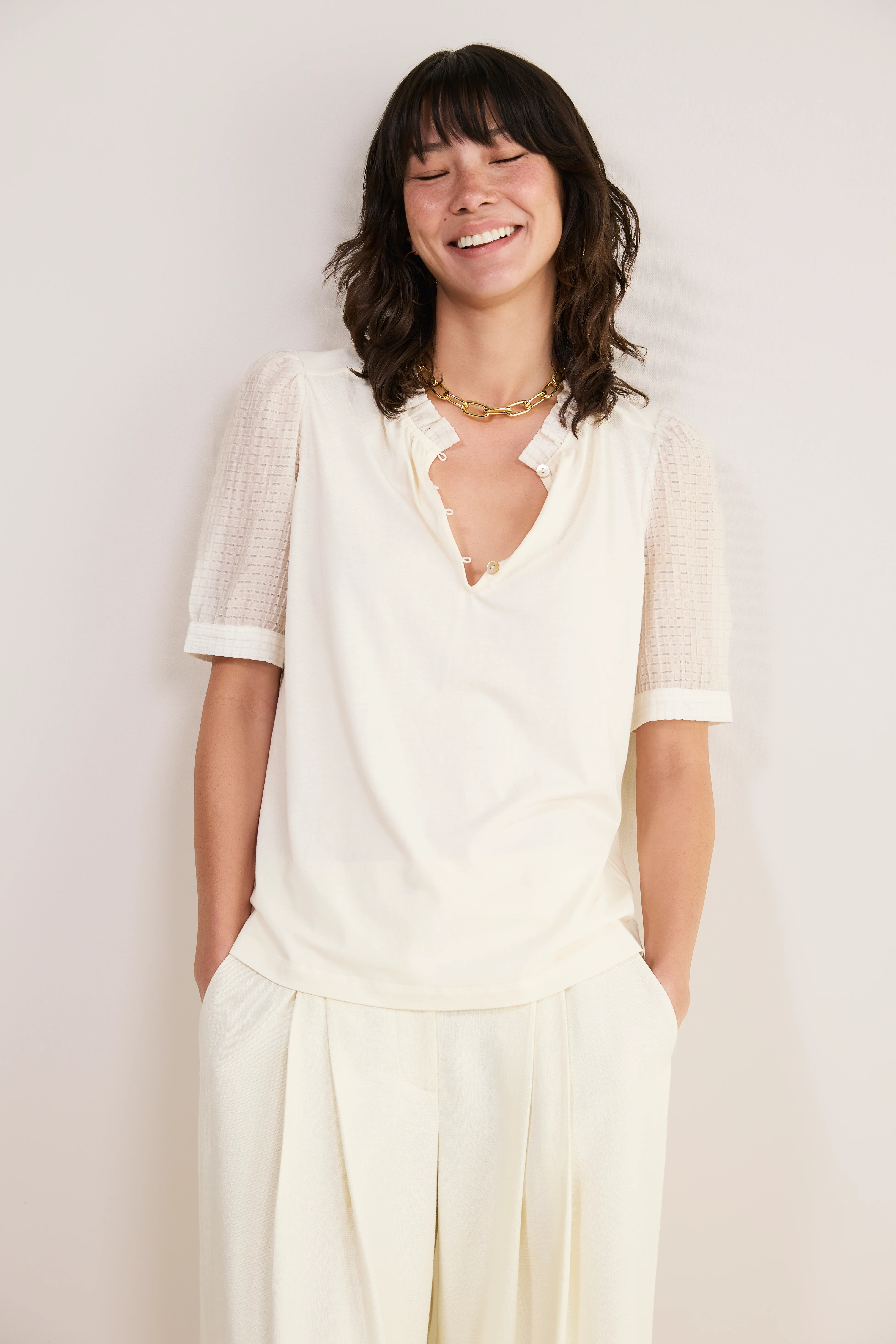 Charlise Short Sleeve Top - Ivory - Image 3