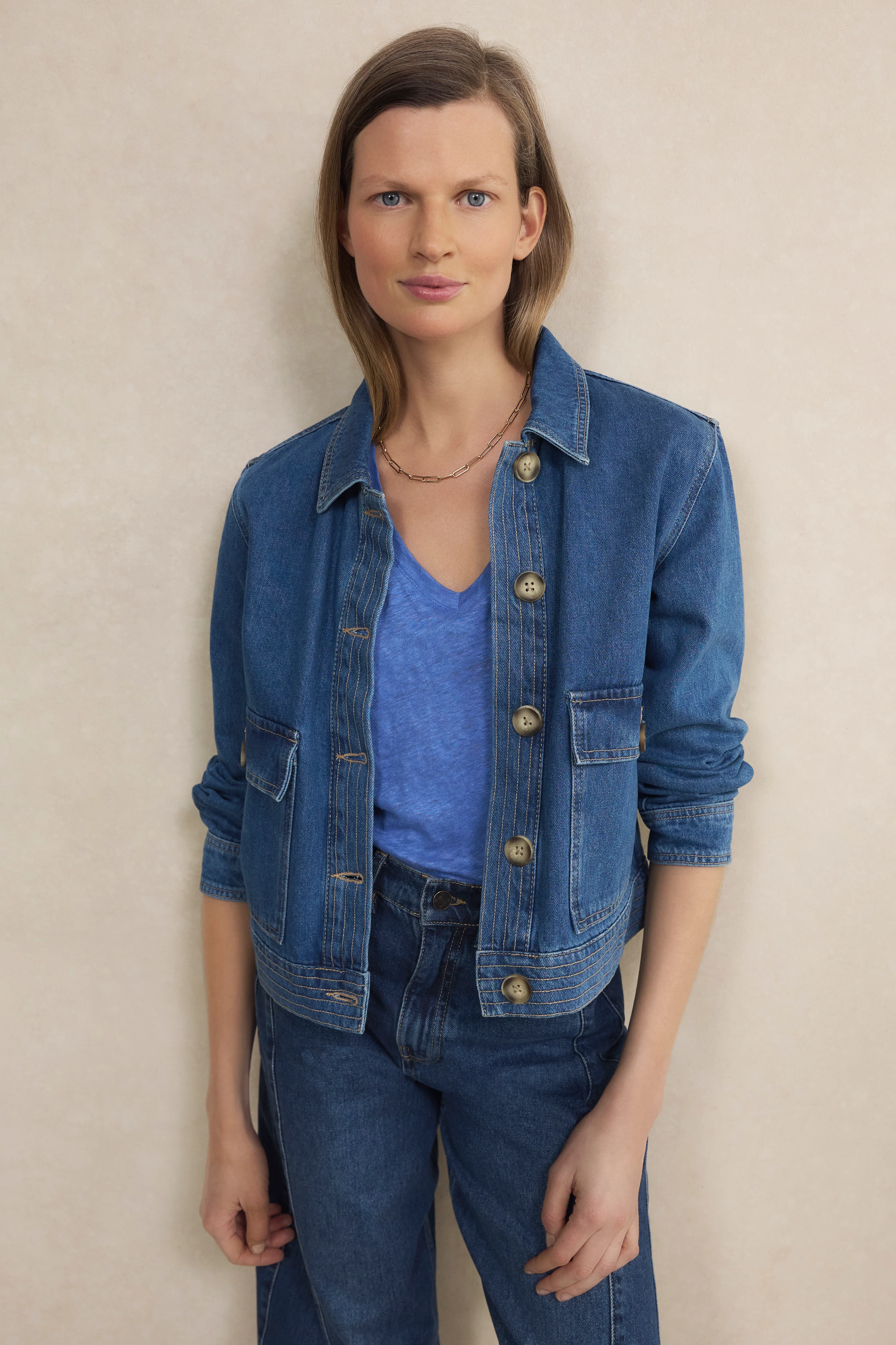 Chiara Linen V Neck Tee - Riviera Blue - Image 4