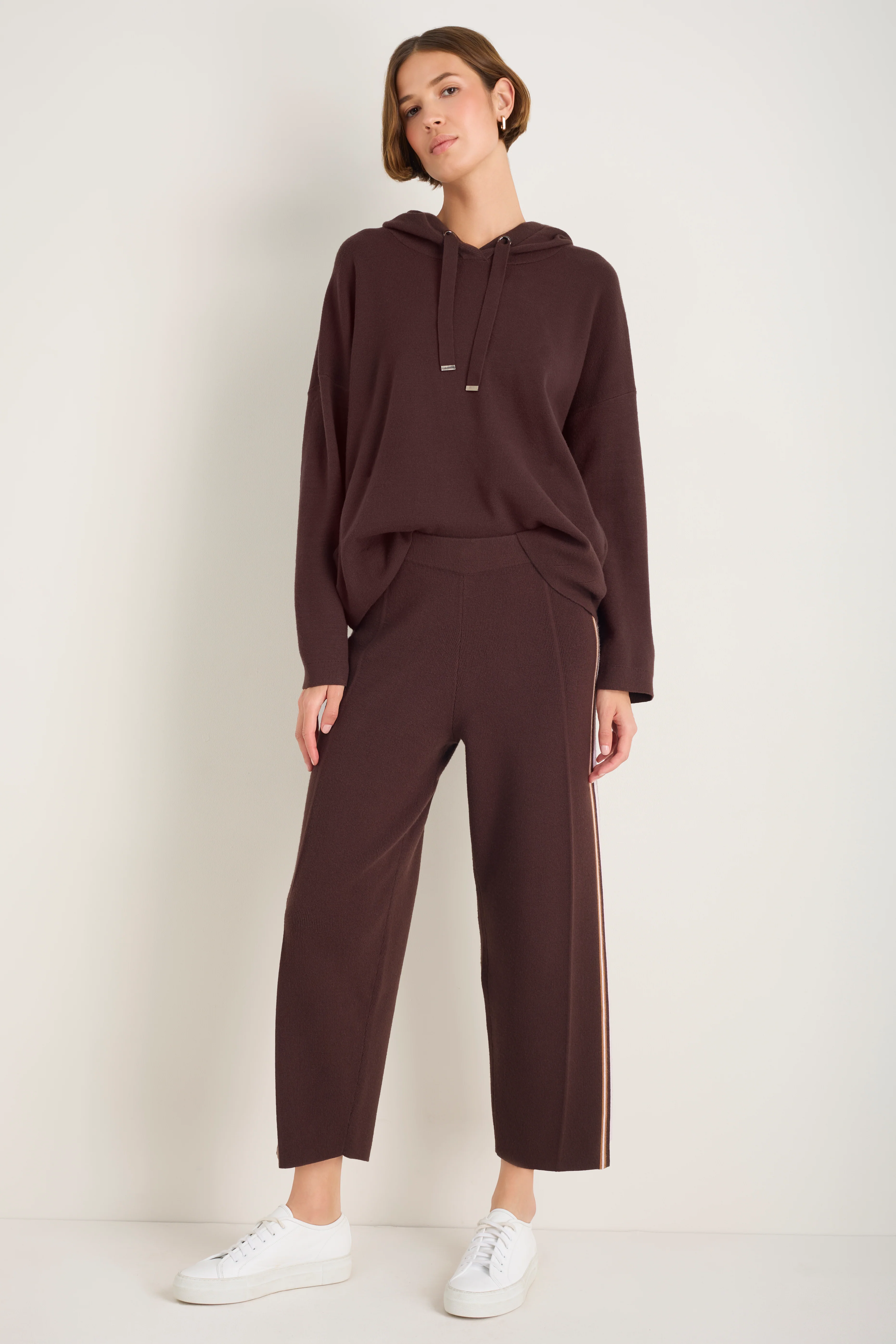 Chloe Travel Knit Trousers - Cocoa Side Stripe