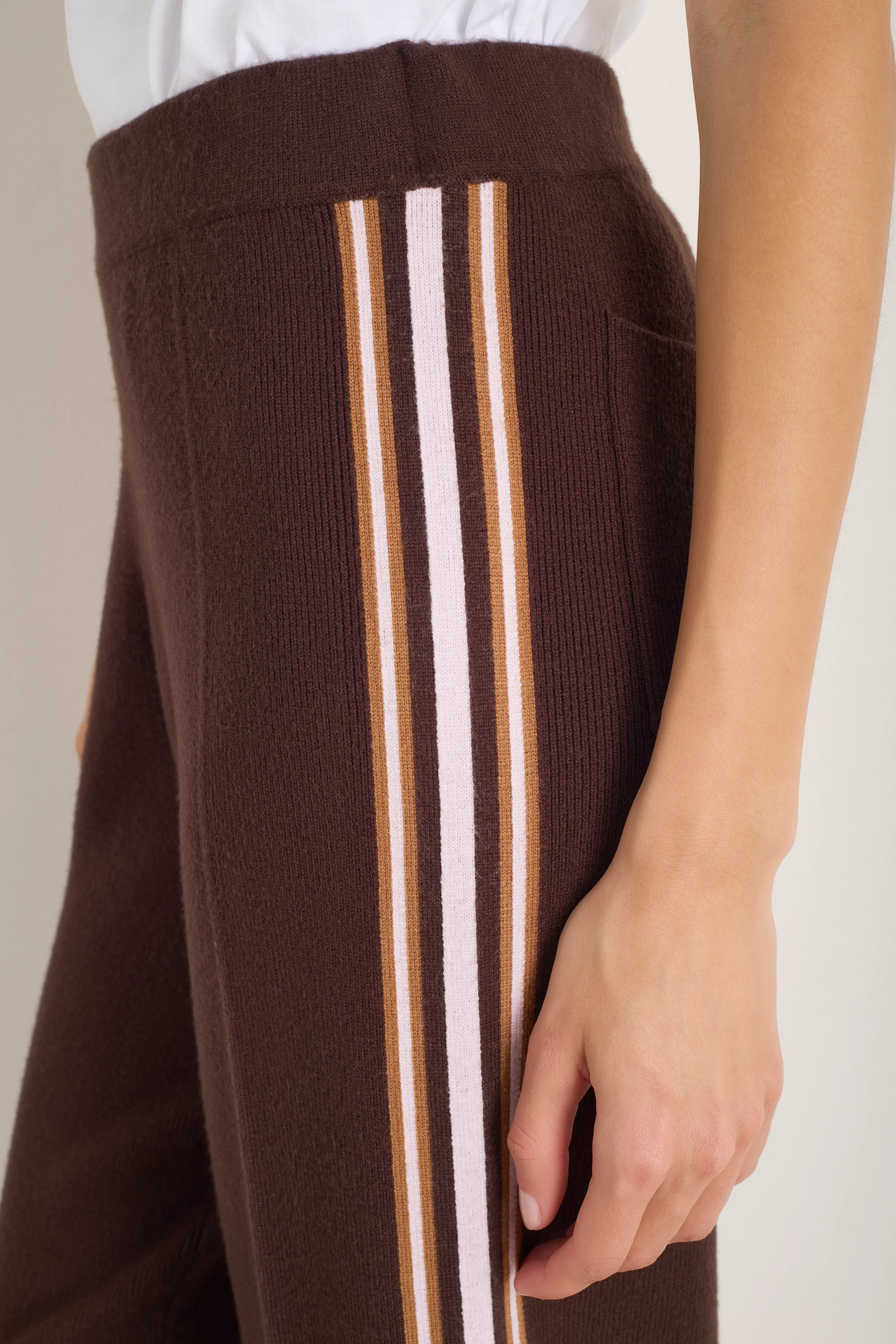 Chloe Travel Knit Trousers - Cocoa Side Stripe - Image 2