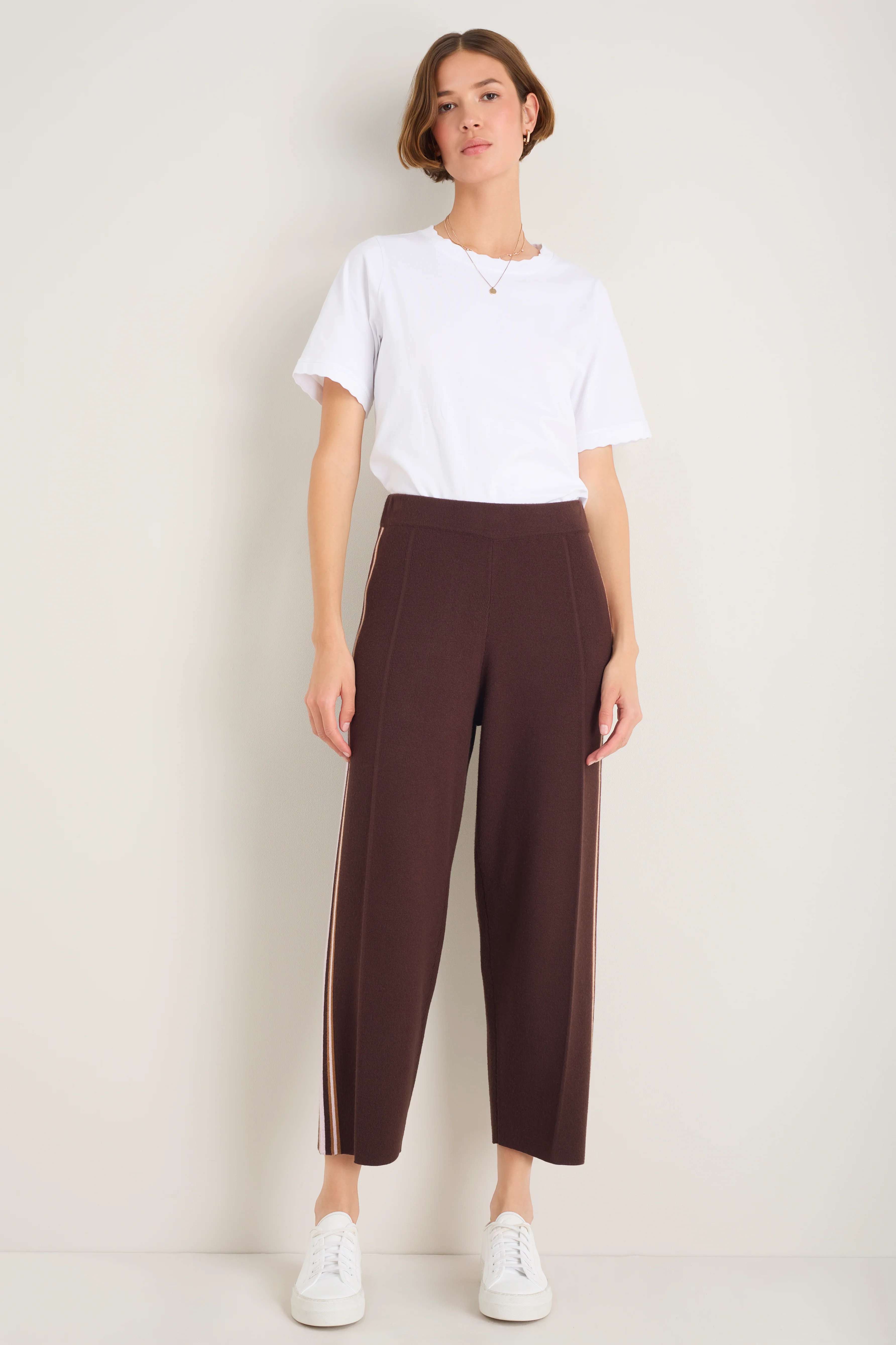 Chloe Travel Knit Trousers - Cocoa Side Stripe - Image 3