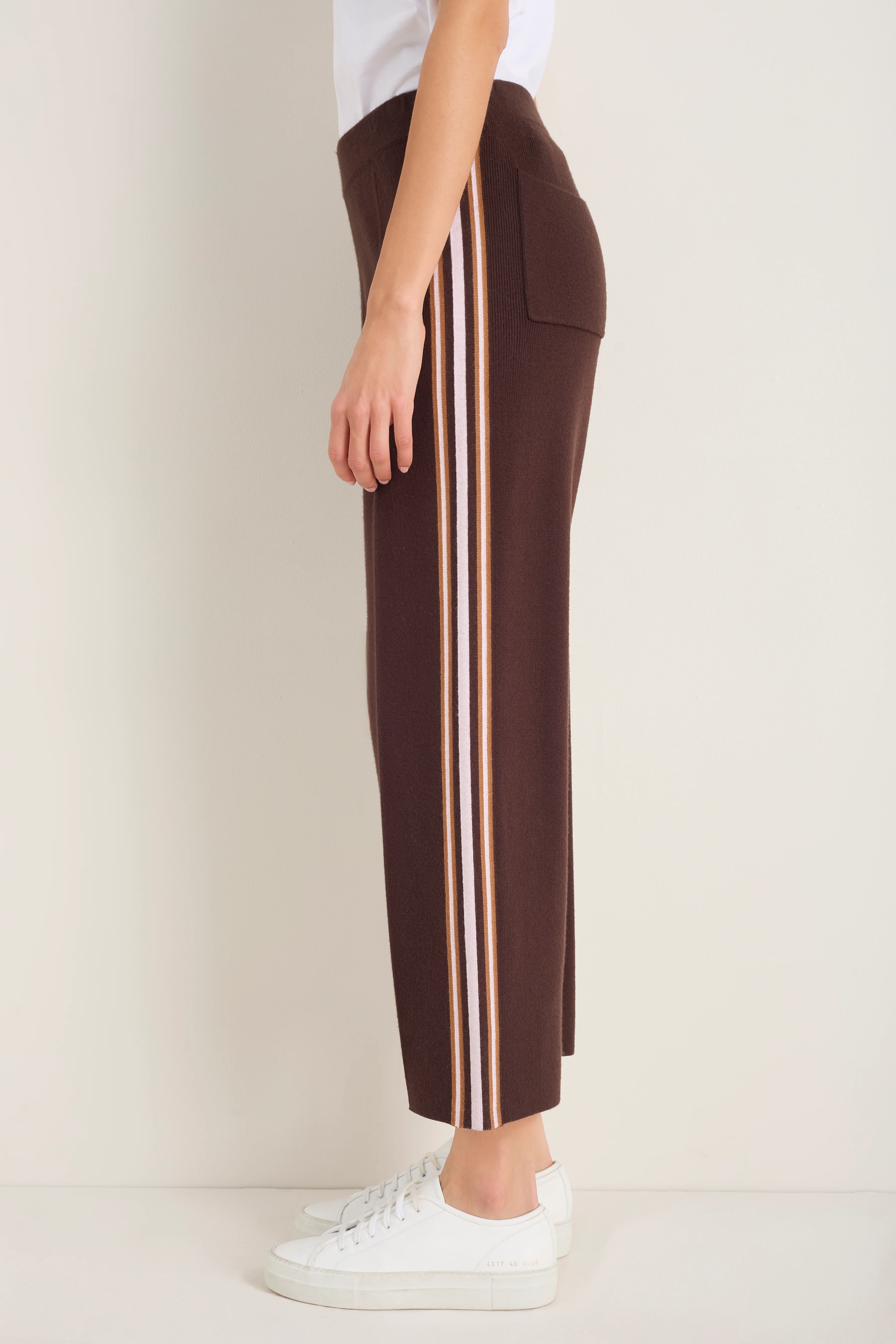 Chloe Travel Knit Trousers - Cocoa Side Stripe - Image 4