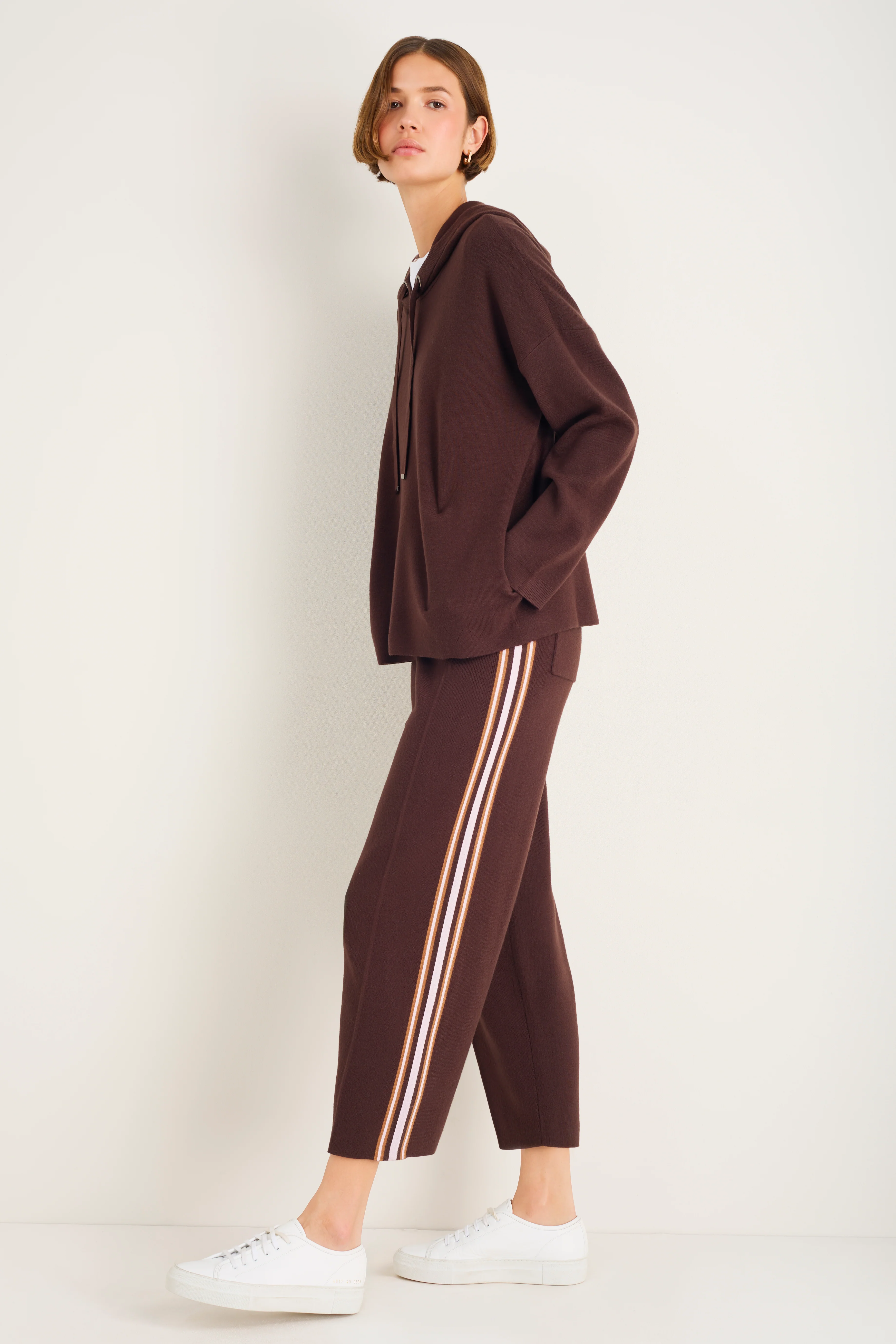 Chloe Travel Knit Trousers - Cocoa Side Stripe - Image 5