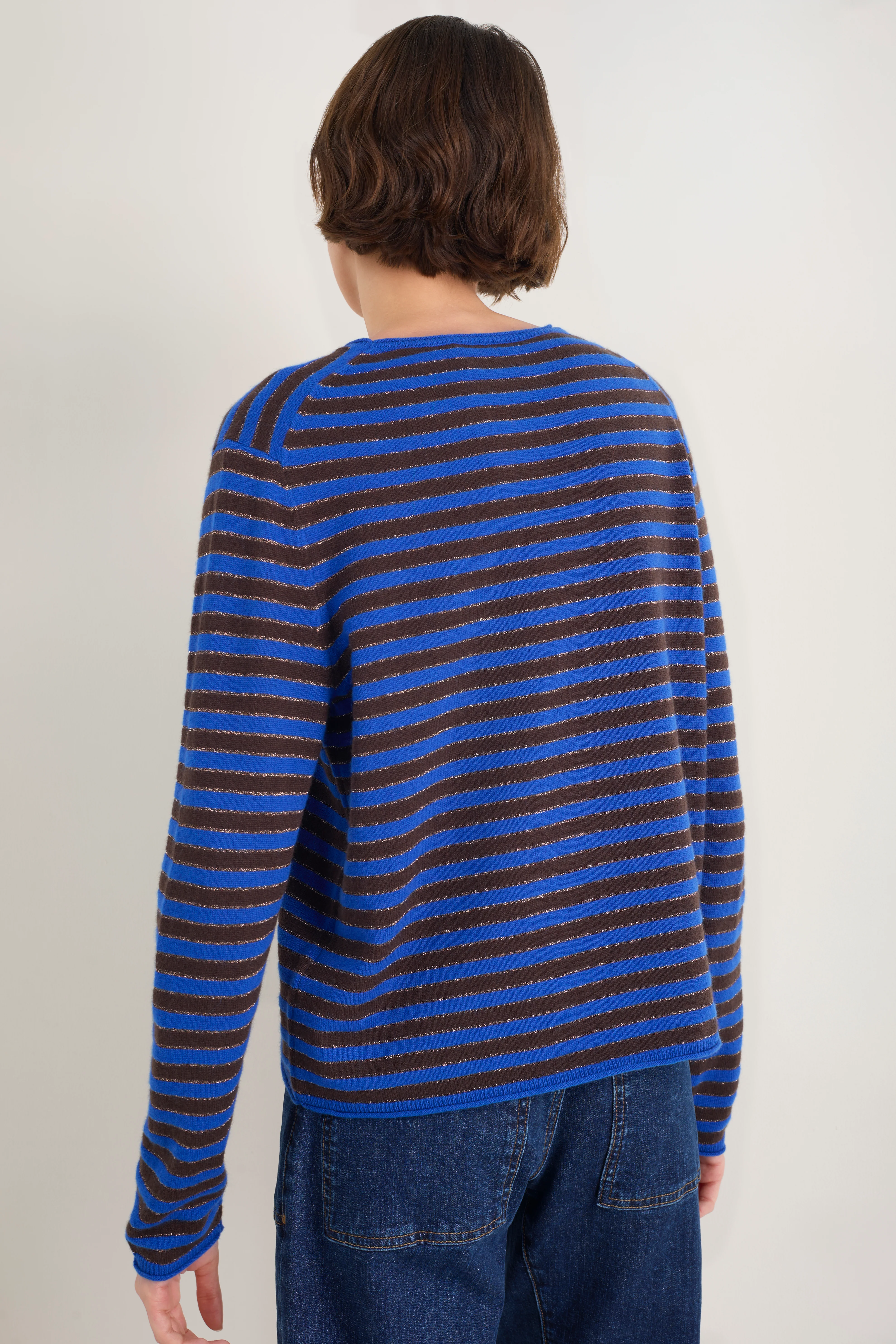 Chrissie Cashmere Jumper - Cobalt/Chocolate/Metallic Stripe - Image 4